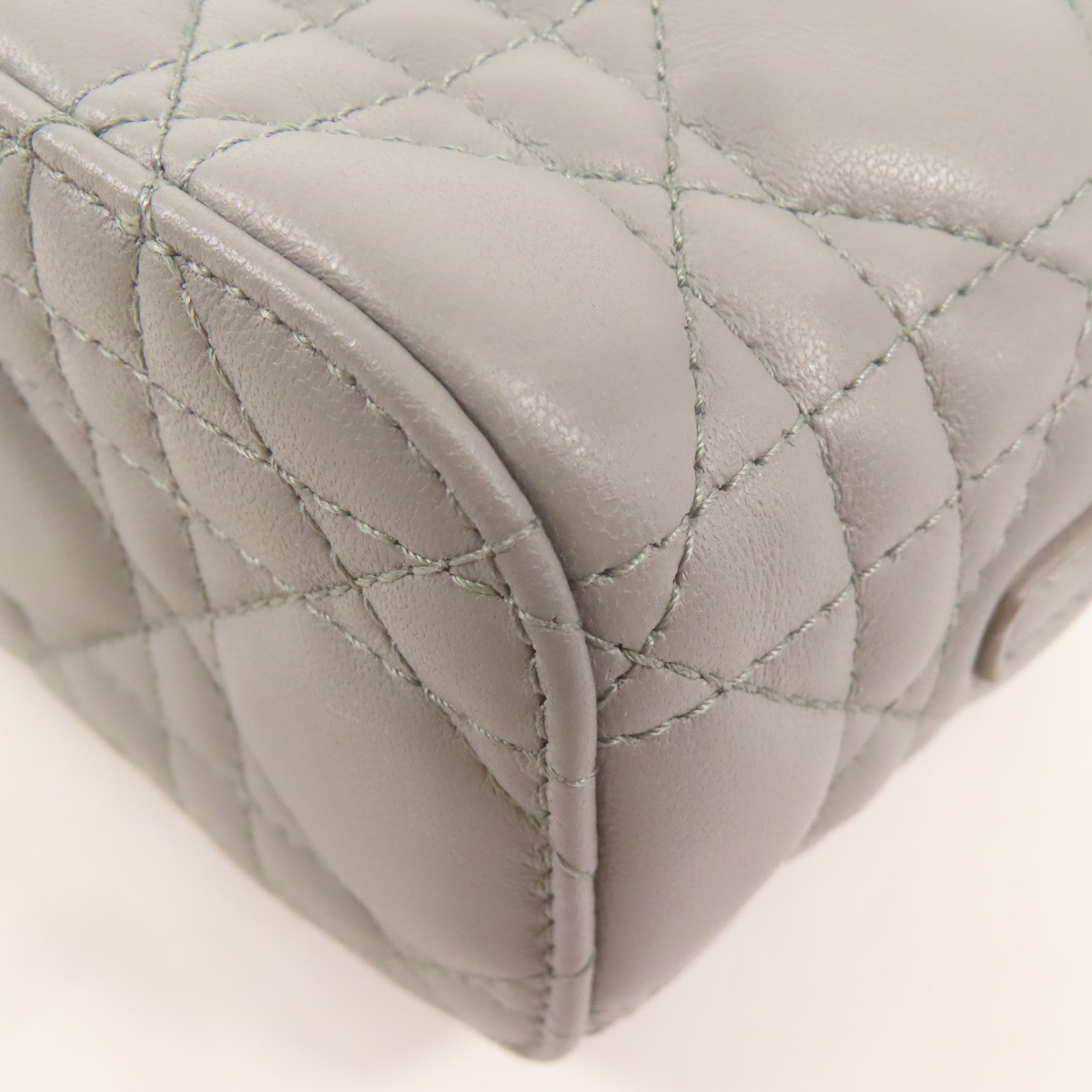 Dior CD GHW Micro Vanity Case 2 Way Bag Lambskin Leather Grey