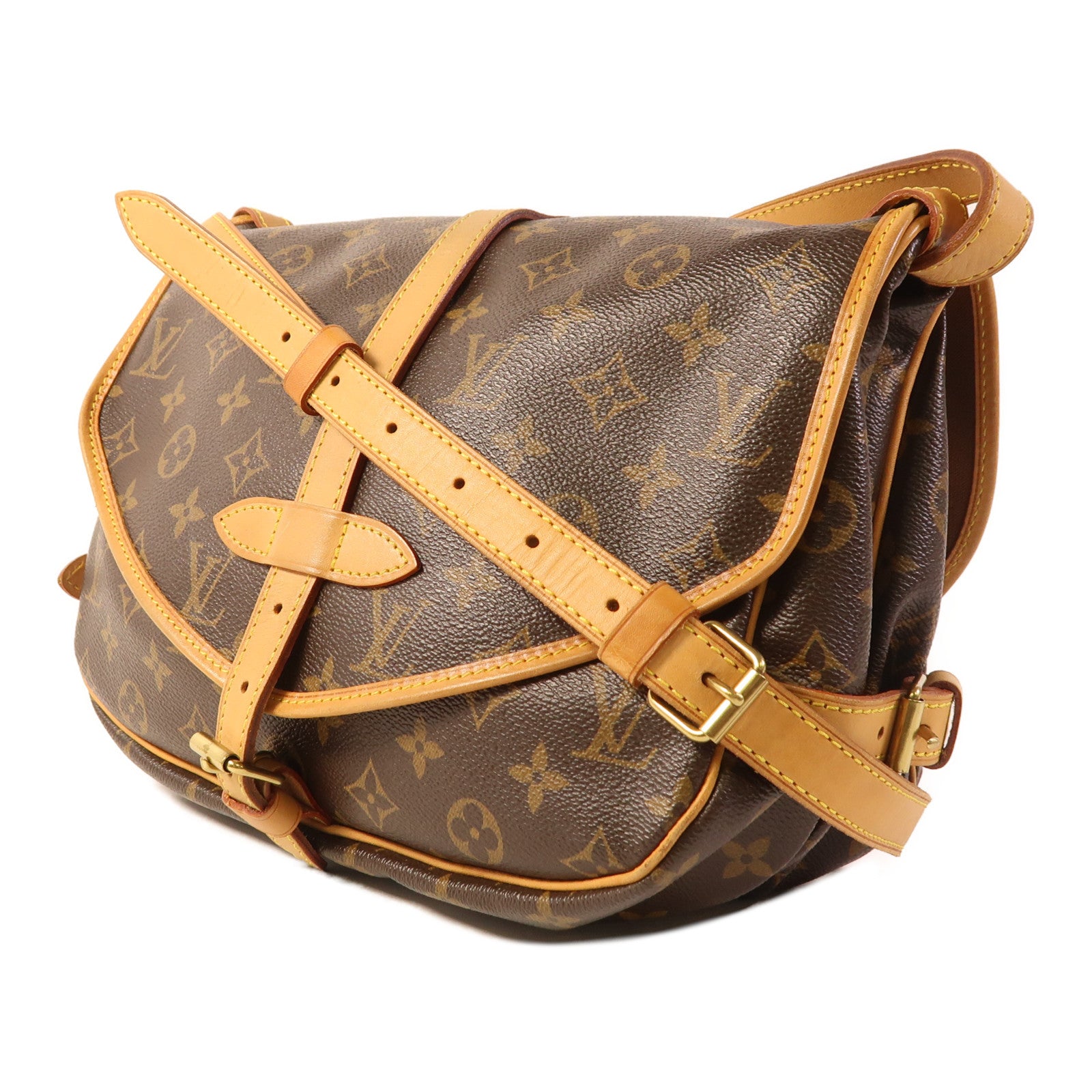 LOUIS VUITTON Monogram Saumur 30金扣肩背袋棕色