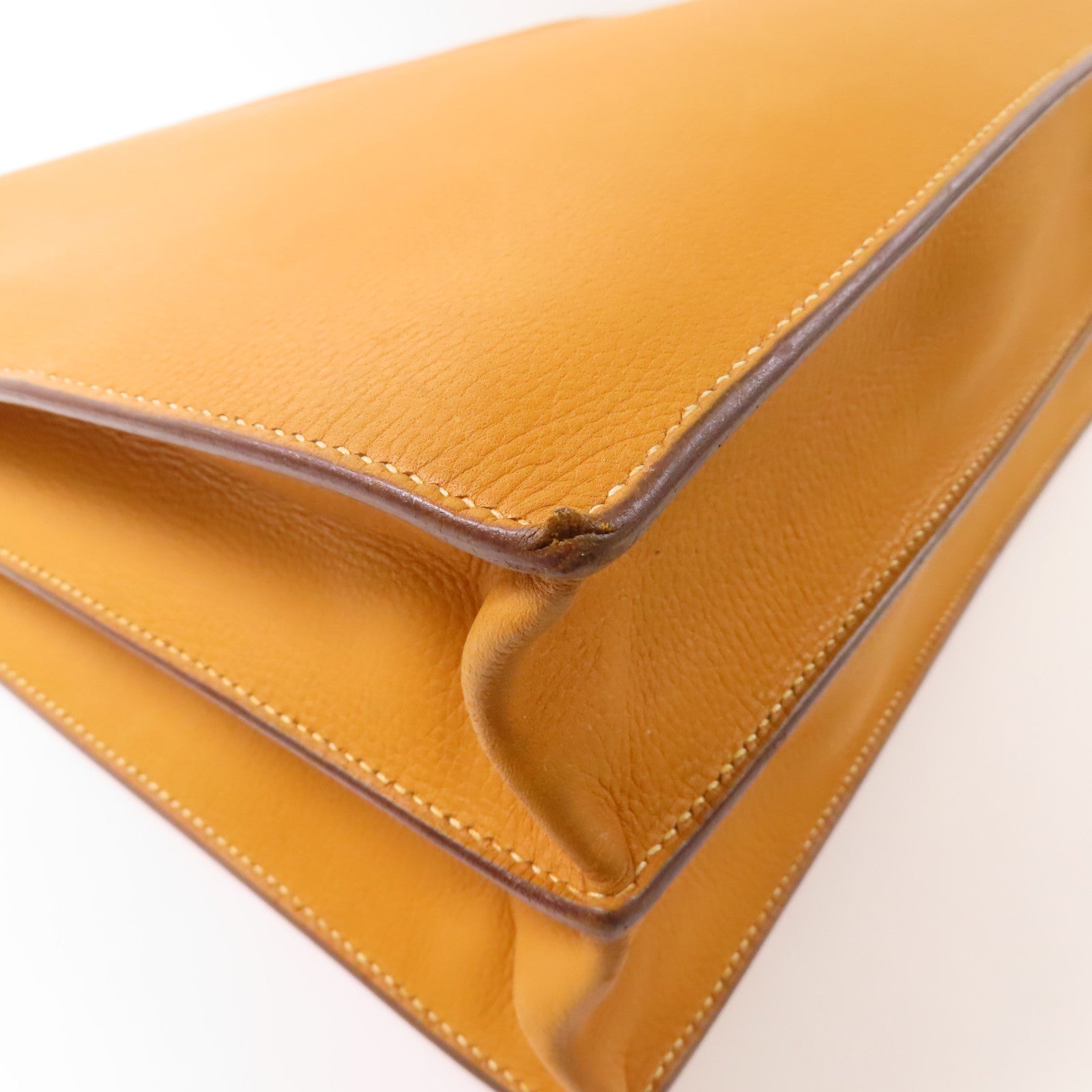 HERMES Evergrain皮革Briefcase銀扣公事包Camel