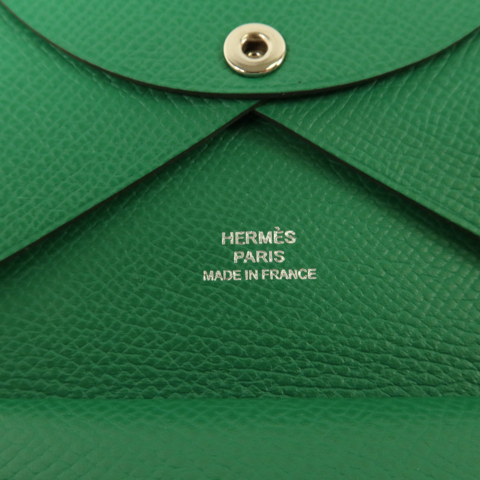 HERMES Epsom皮革Calvi Duo Compact銀扣卡片套Cactus
