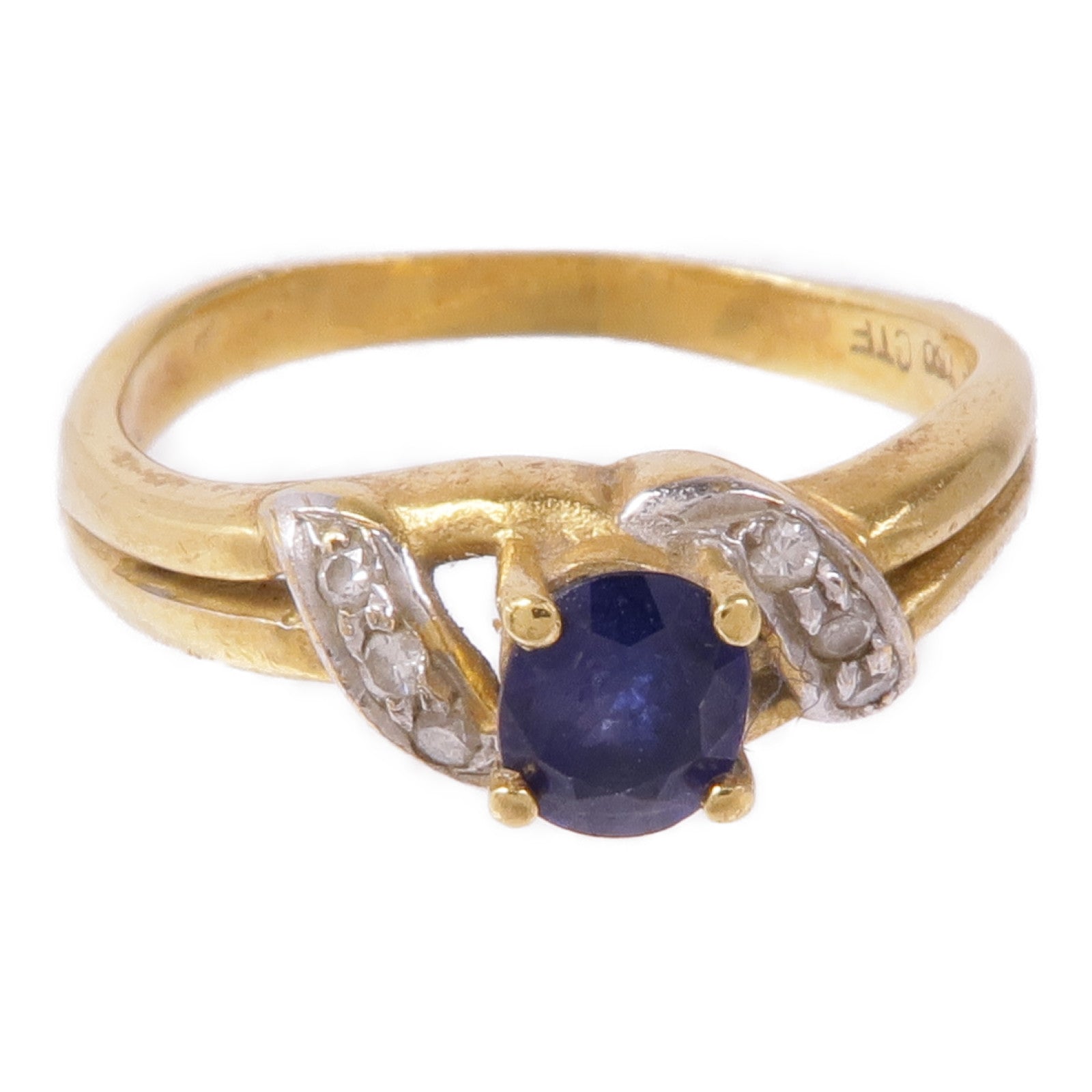 JEWELRY 【激減優惠】18K黃金Sapphire Diamond Ring藍寶石/鑽石戒指US#6.25