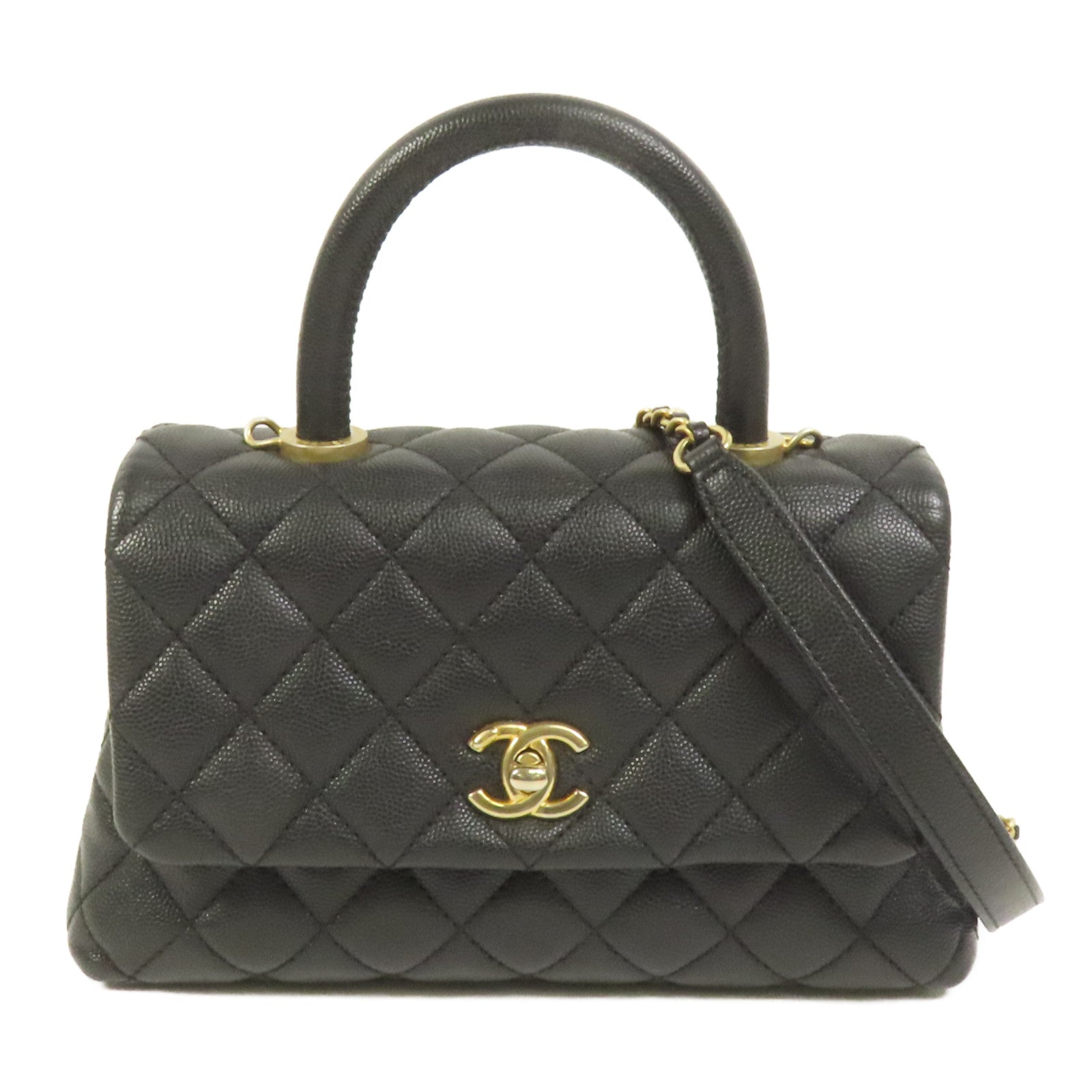 CHANEL 牛皮皮革Coco Handle Small金扣鏈帶手挽肩背兩用袋