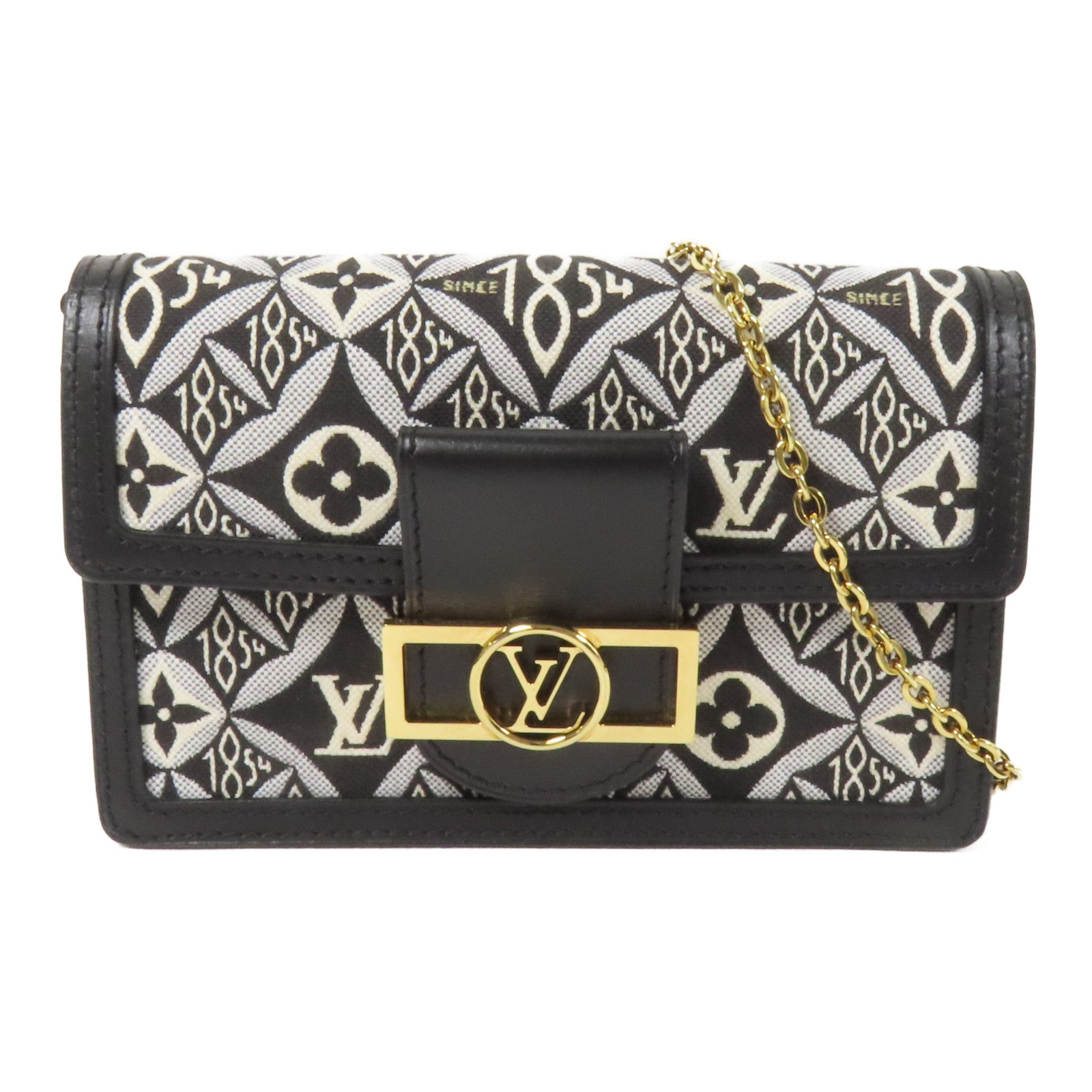 LOUIS VUITTON Monogram Jacquard Since 1854 Dauphine Chain Wallet金扣鏈帶肩背袋