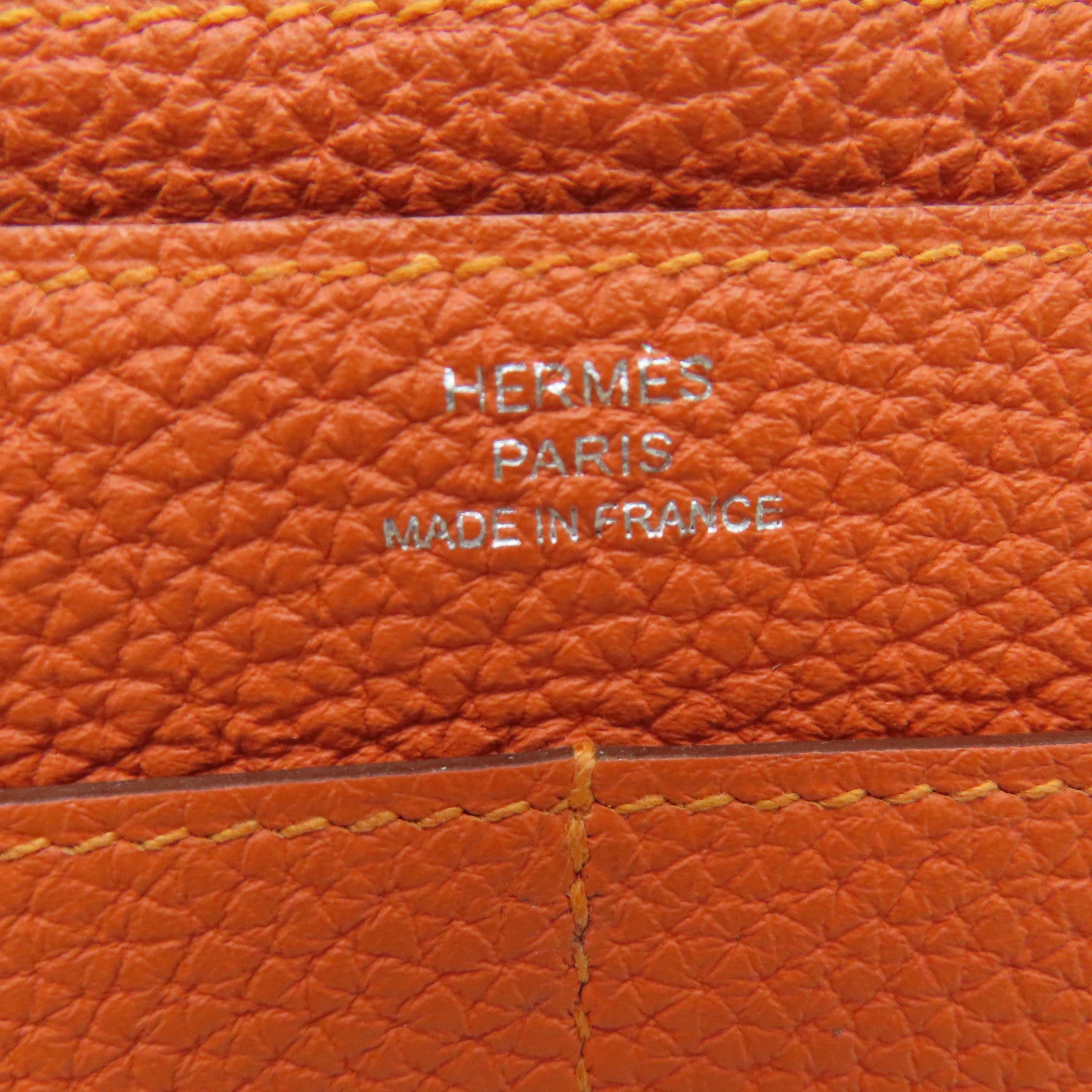 HERMES Togo皮革Dogon GM銀扣長錢包火焰橘