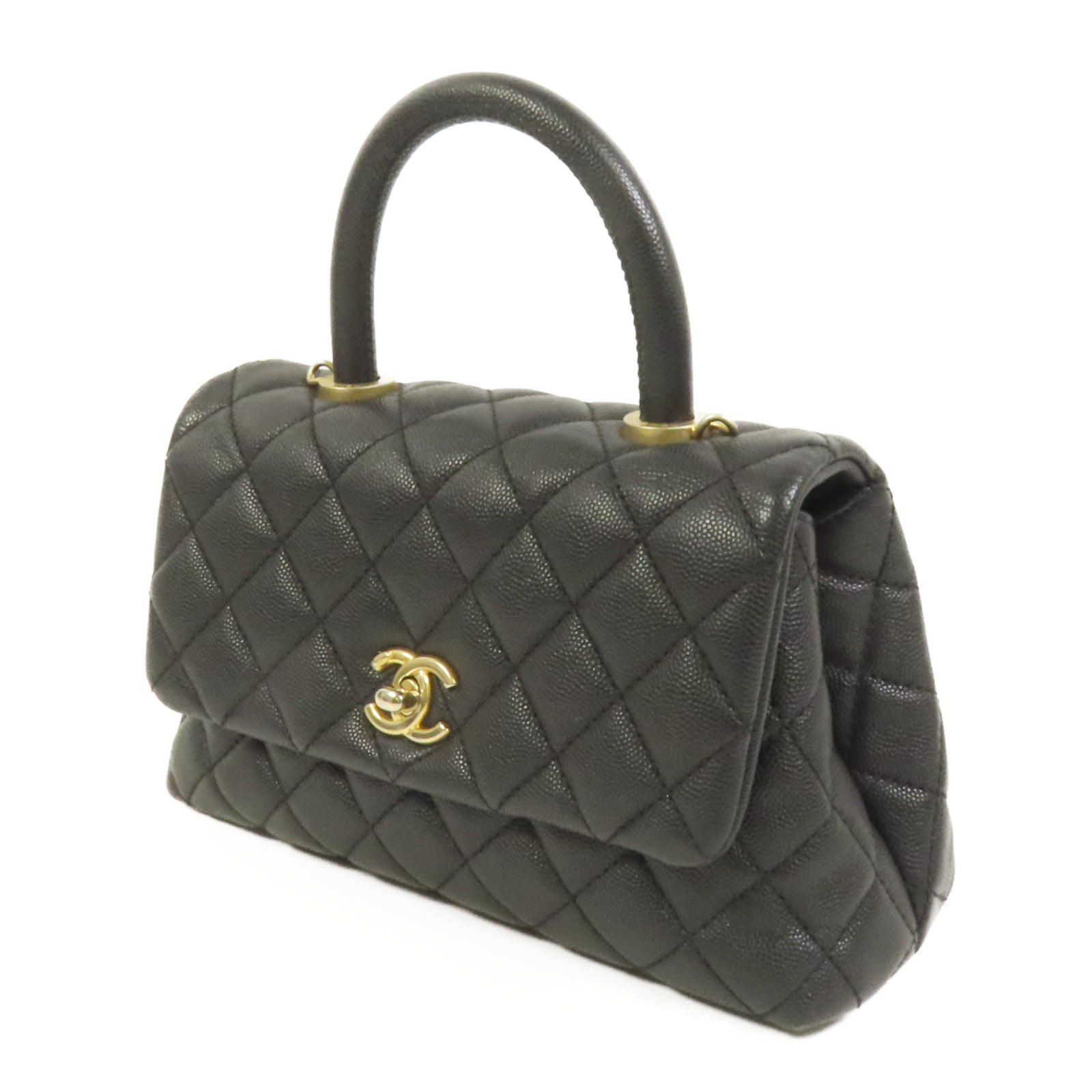 CHANEL 牛皮皮革Coco Handle Small金扣鏈帶手挽肩背兩用袋