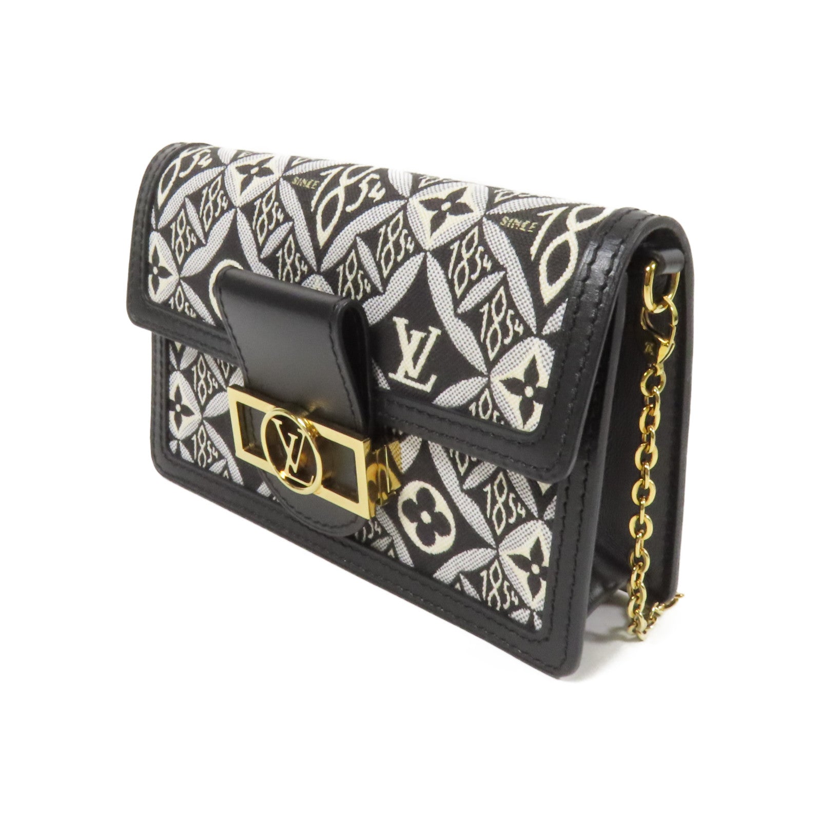 LOUIS VUITTON Monogram Jacquard Since 1854 Dauphine Chain Wallet金扣鏈帶肩背袋