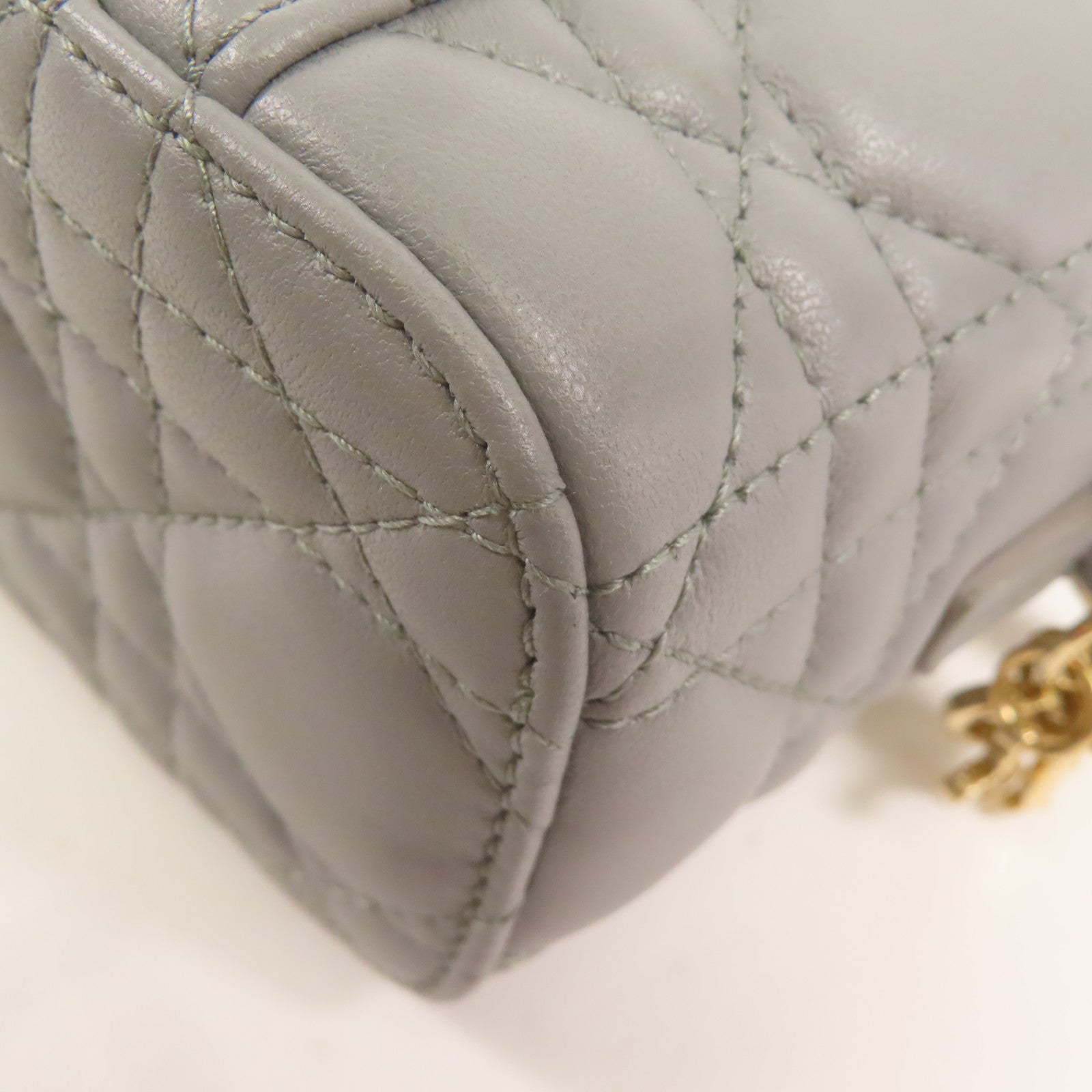 Dior CD GHW Micro Vanity Case 2 Way Bag Lambskin Leather Grey