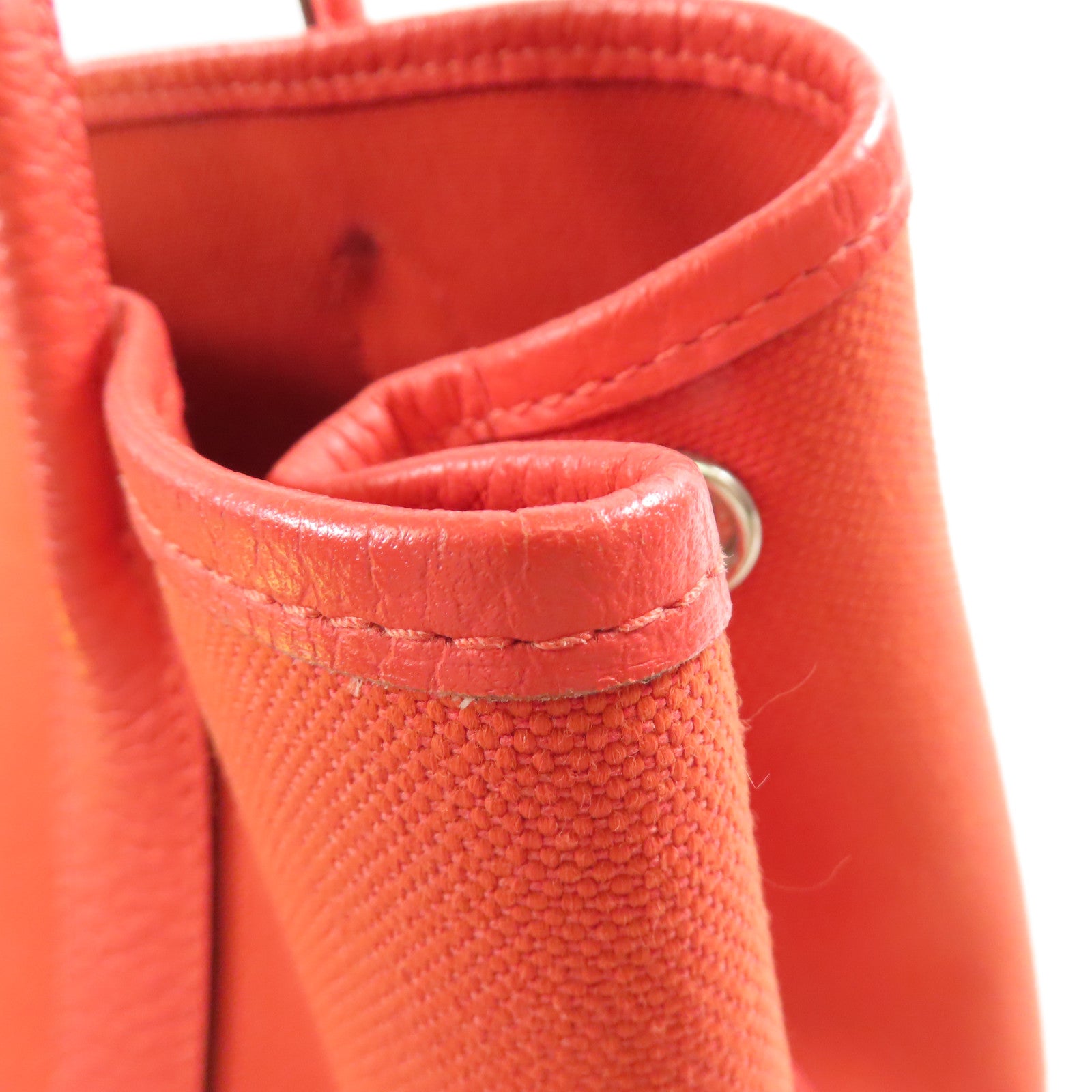 HERMES 帆布Garden Party TPM銀扣手挽袋Rouge Tomate