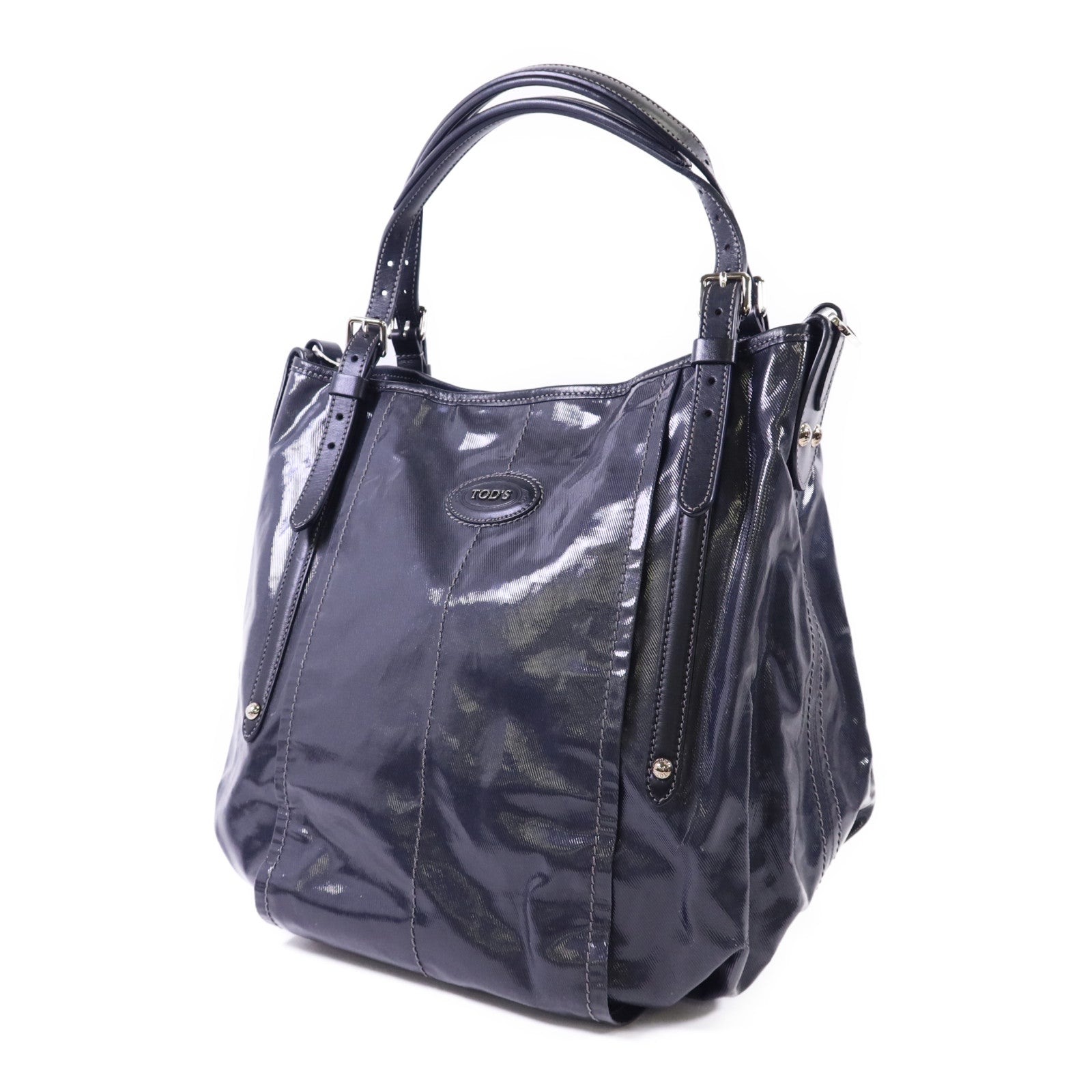 TOD'S 塗層帆布2 Way Shoulder銀扣手挽肩背兩用袋