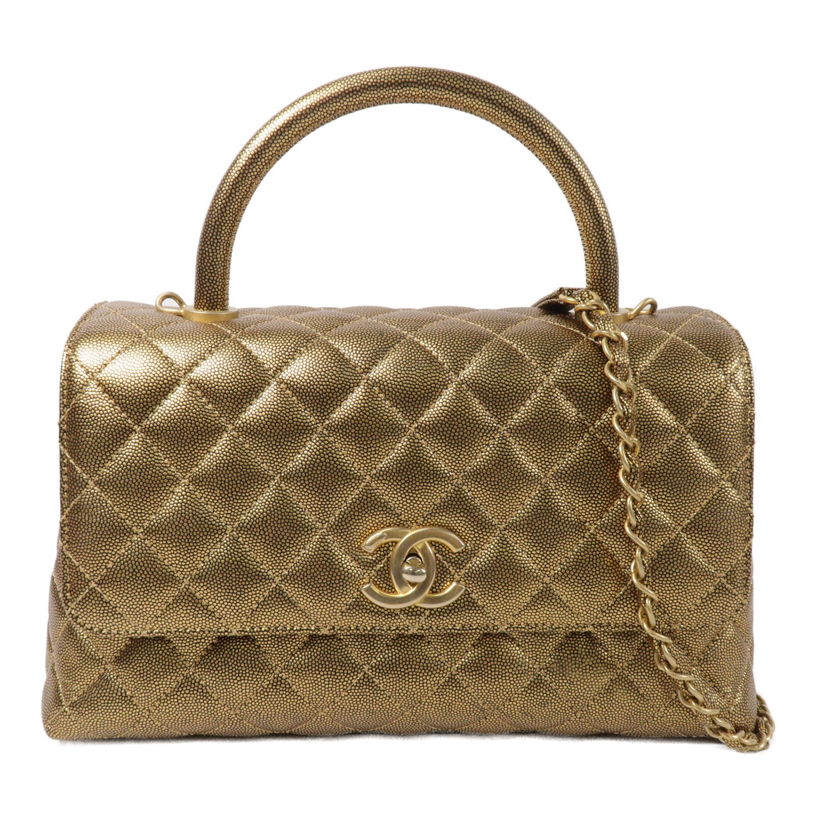 CHANEL 牛皮皮革Coco Handle Medium鏈帶手挽肩背兩用袋