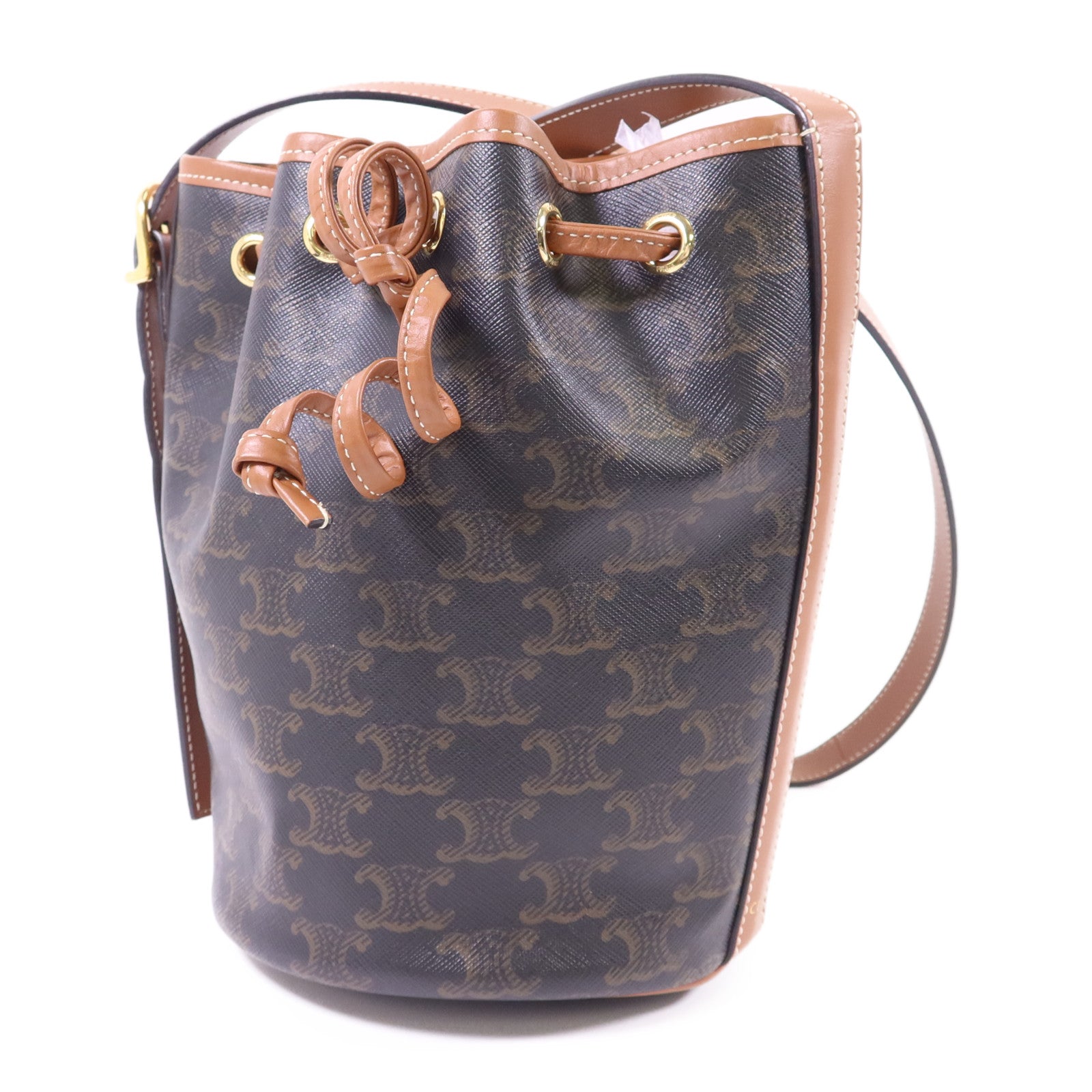 CELINE 塗層帆布Triomphe Drawstring Small Bucket金扣肩背袋