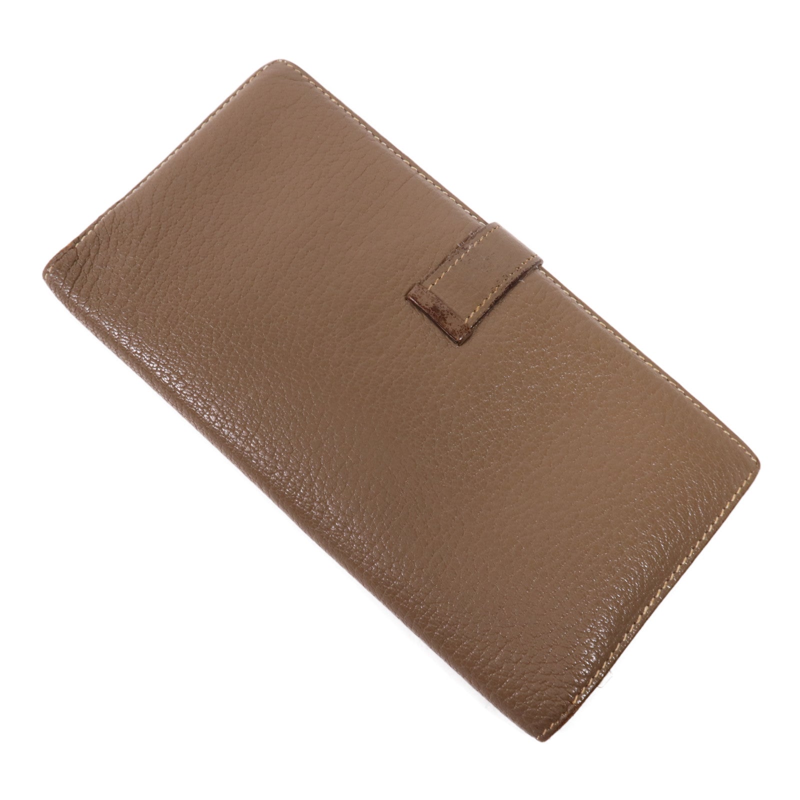 HERMES 【激減優惠】Chevre皮革Bearn Wallet金扣長錢包Etoupe