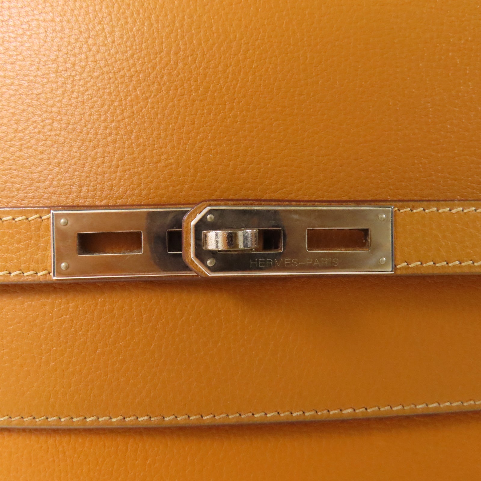 HERMES Evergrain皮革Briefcase銀扣公事包Camel