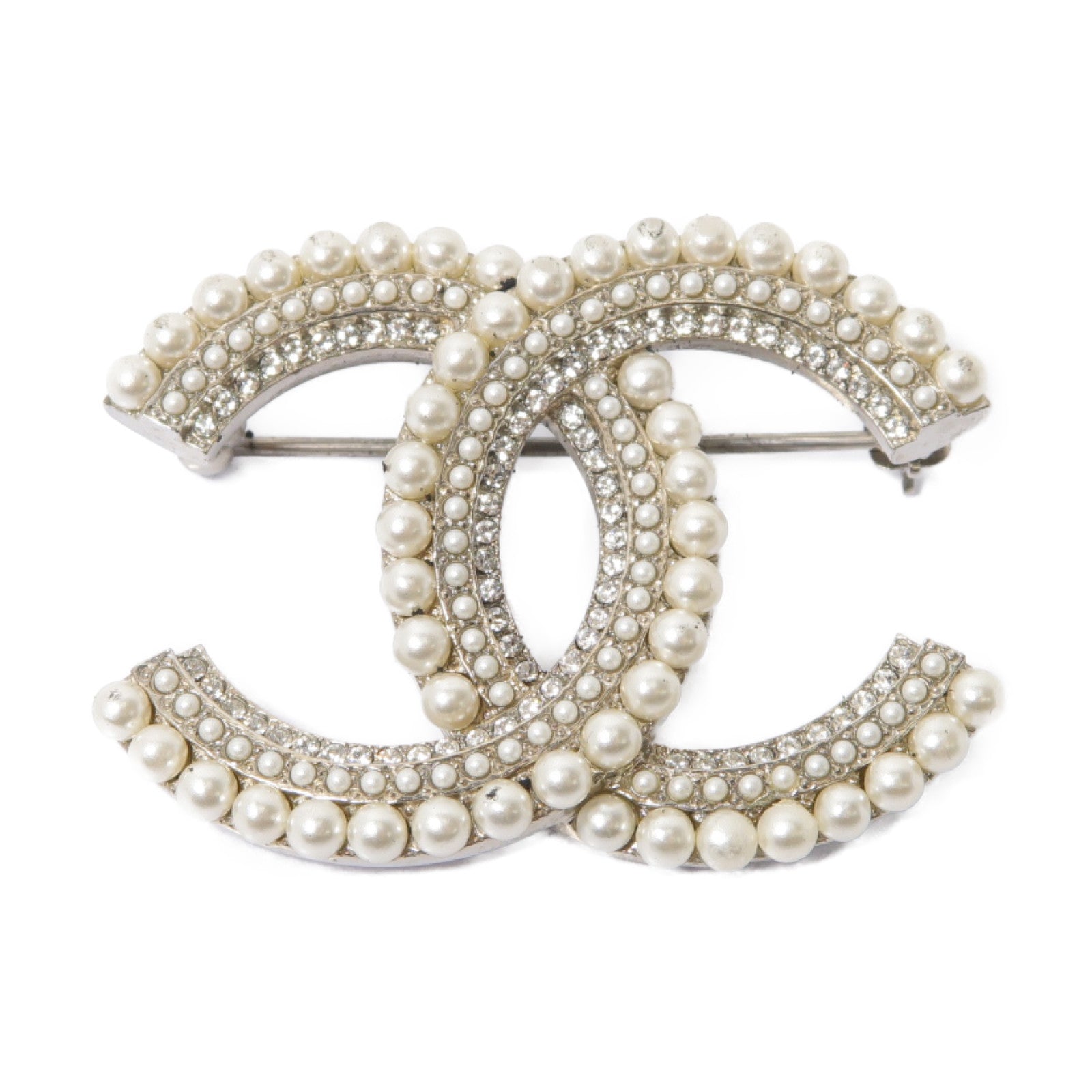 CHANEL PVC/金屬Brooch銀扣胸針白色