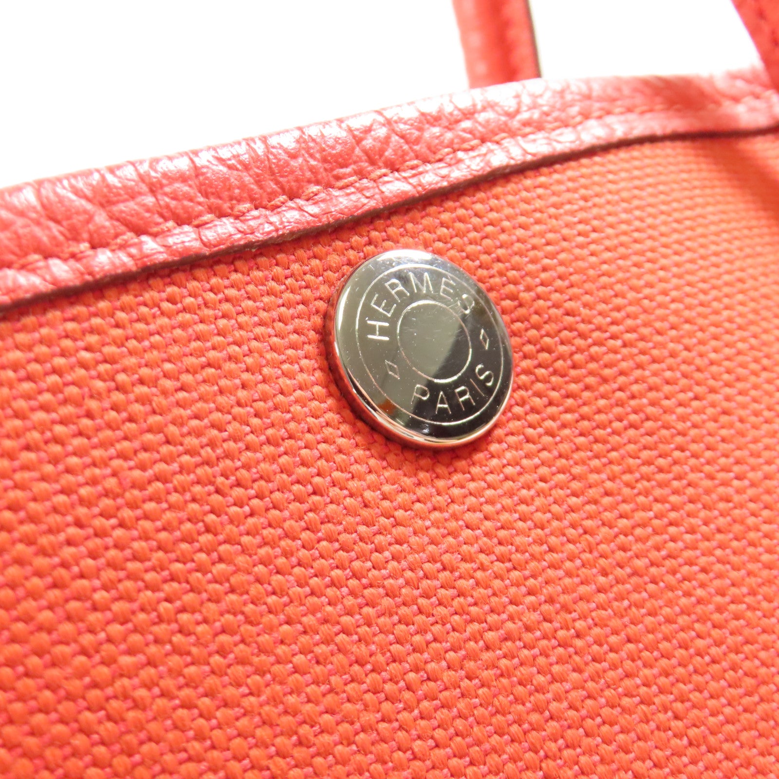 HERMES 帆布Garden Party TPM銀扣手挽袋Rouge Tomate