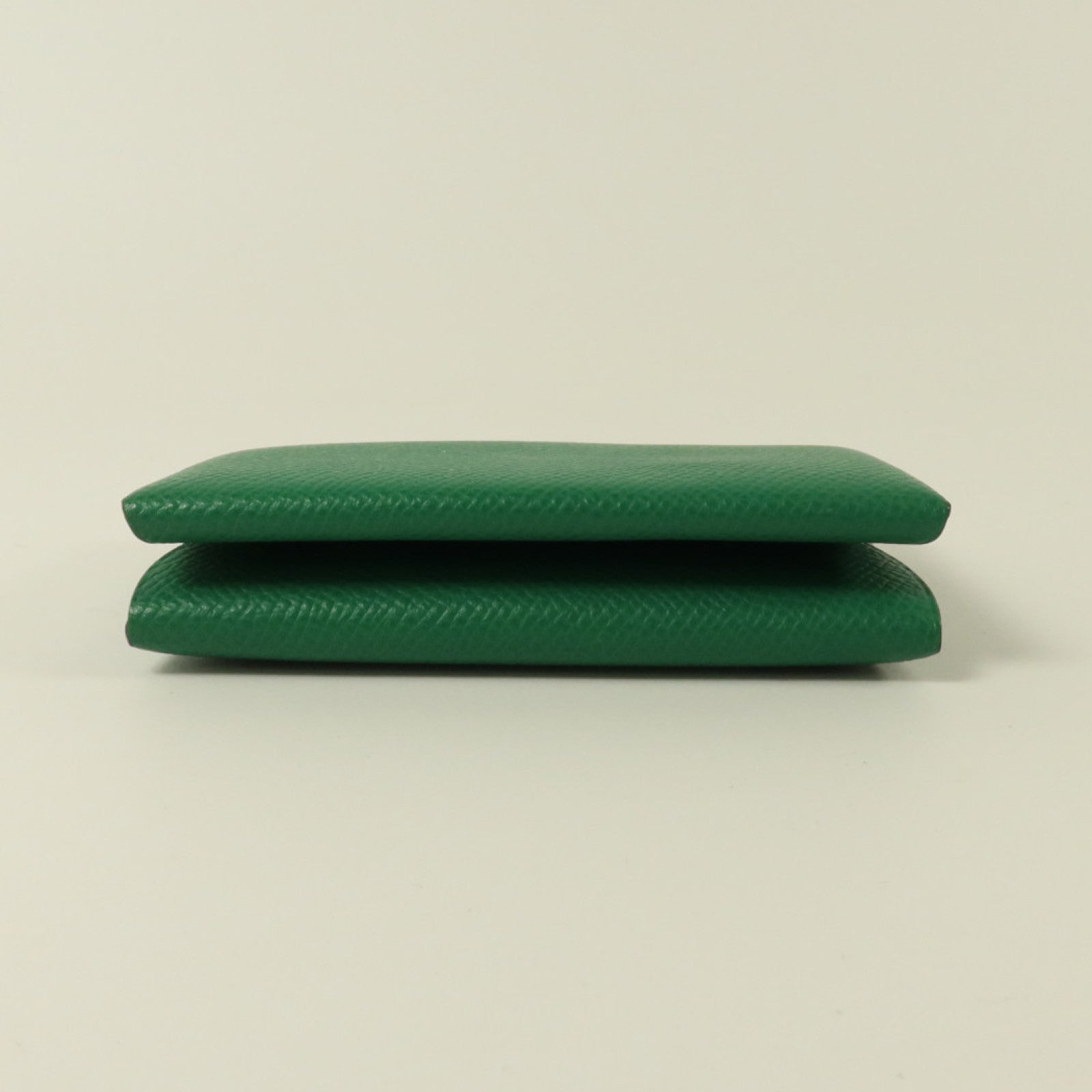 HERMES Epsom皮革Calvi Duo Compact銀扣卡片套Cactus