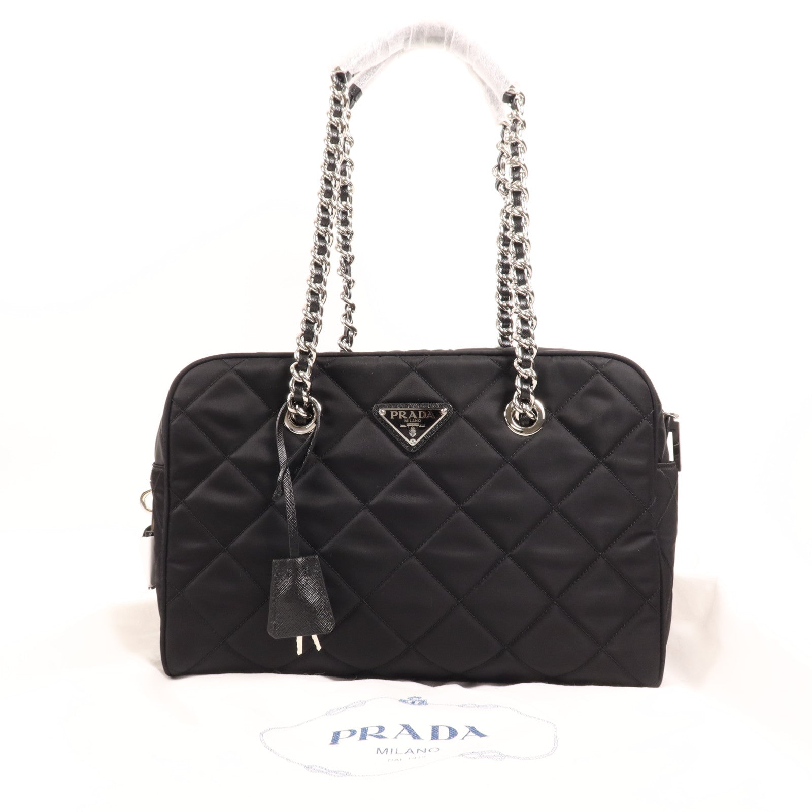 PRADA 尼龍Shoulder Bag銀扣鏈帶肩背袋