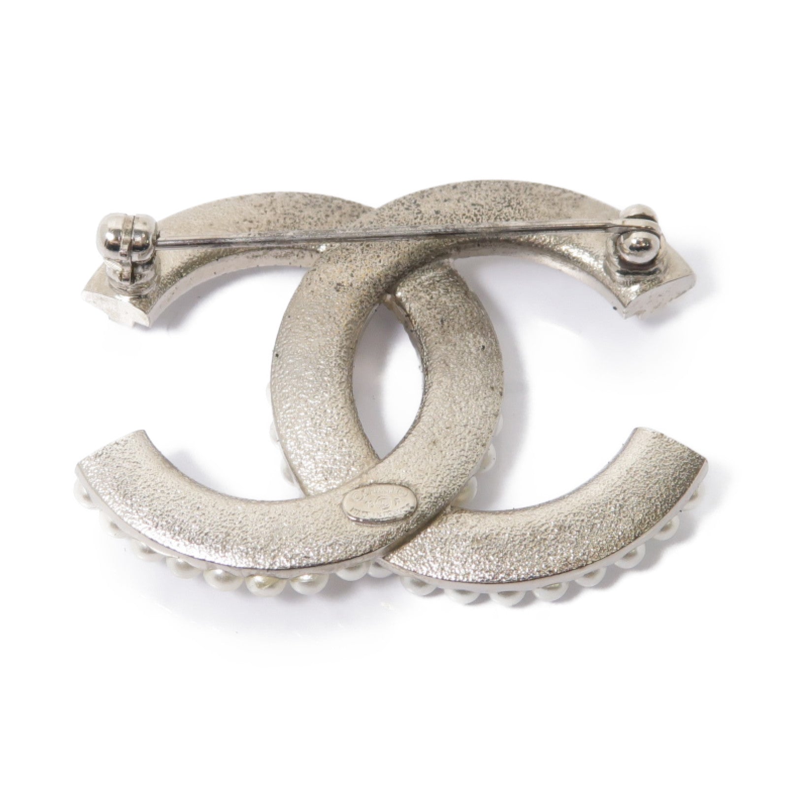 CHANEL PVC/金屬Brooch銀扣胸針白色