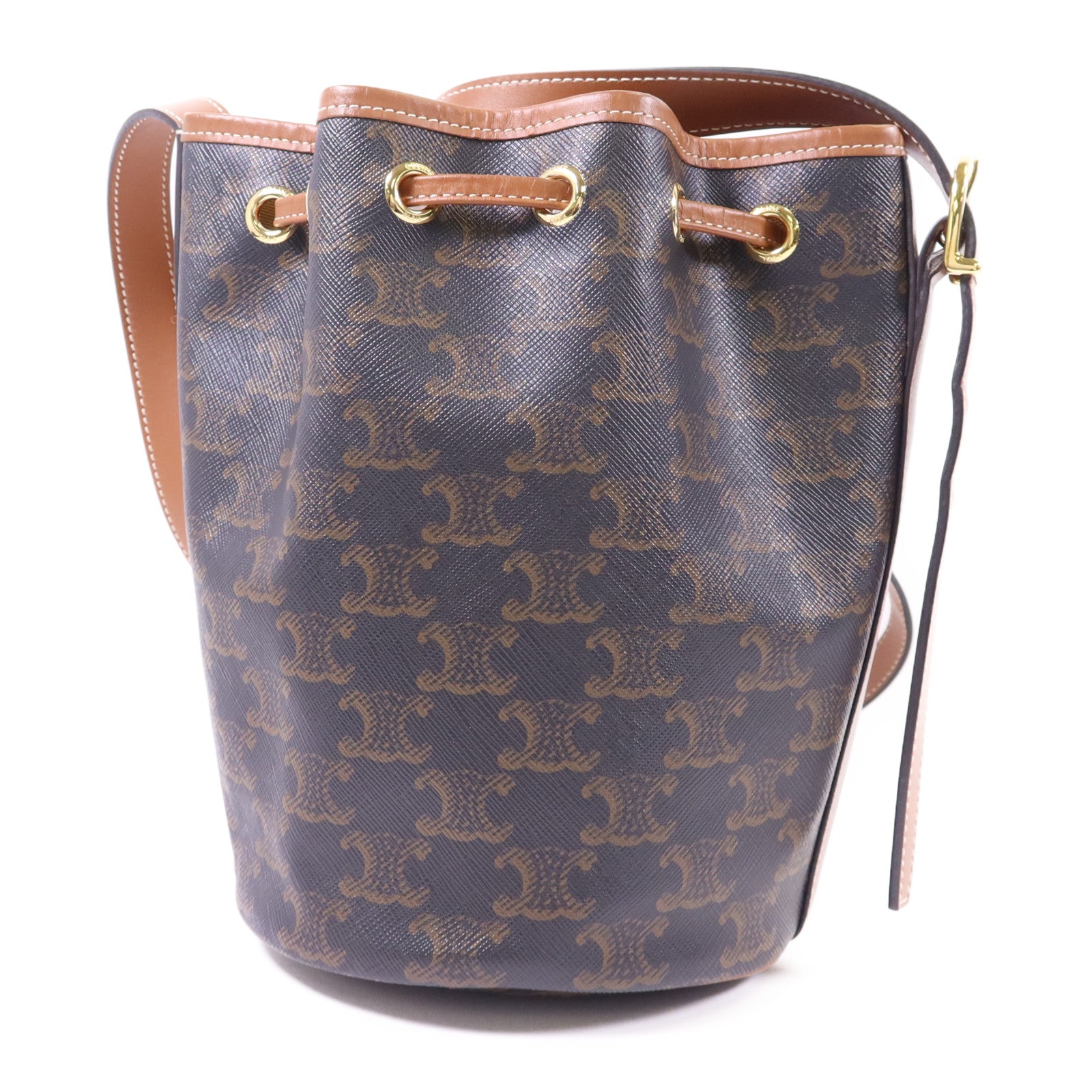 CELINE 塗層帆布Triomphe Drawstring Small Bucket金扣肩背袋