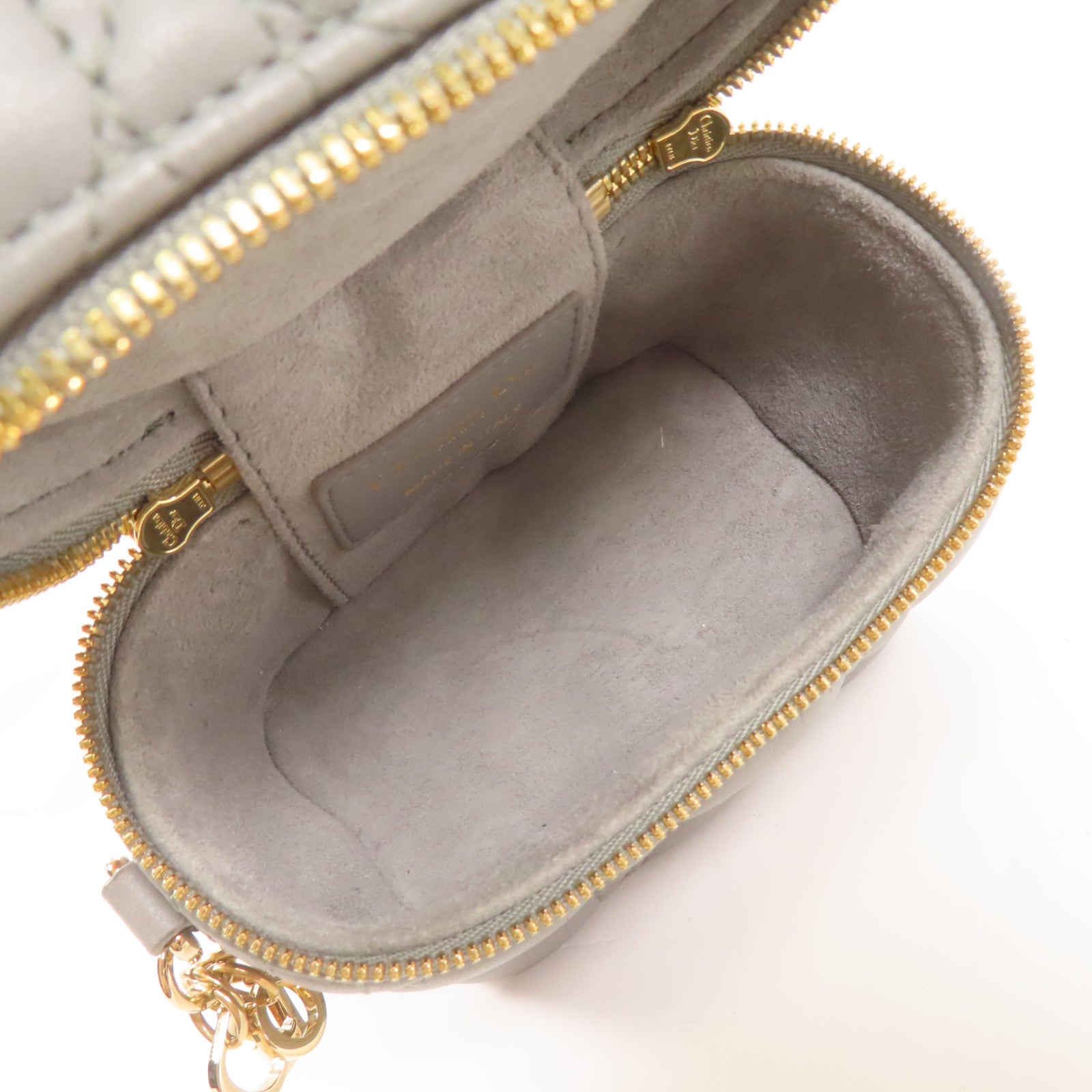 Dior CD GHW Micro Vanity Case 2 Way Bag Lambskin Leather Grey