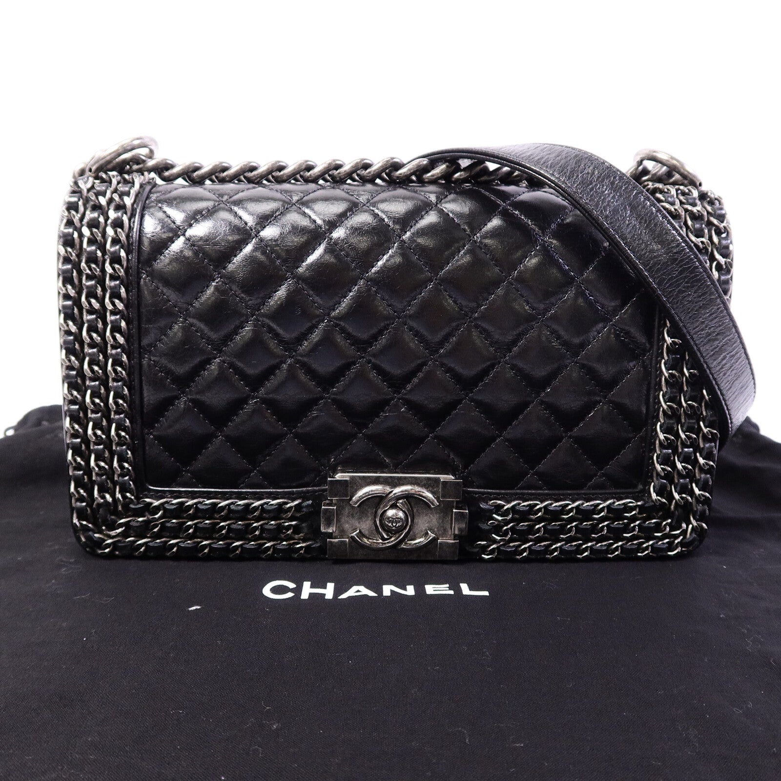 CHANEL 牛皮皮革Boy 25鏈帶肩背袋