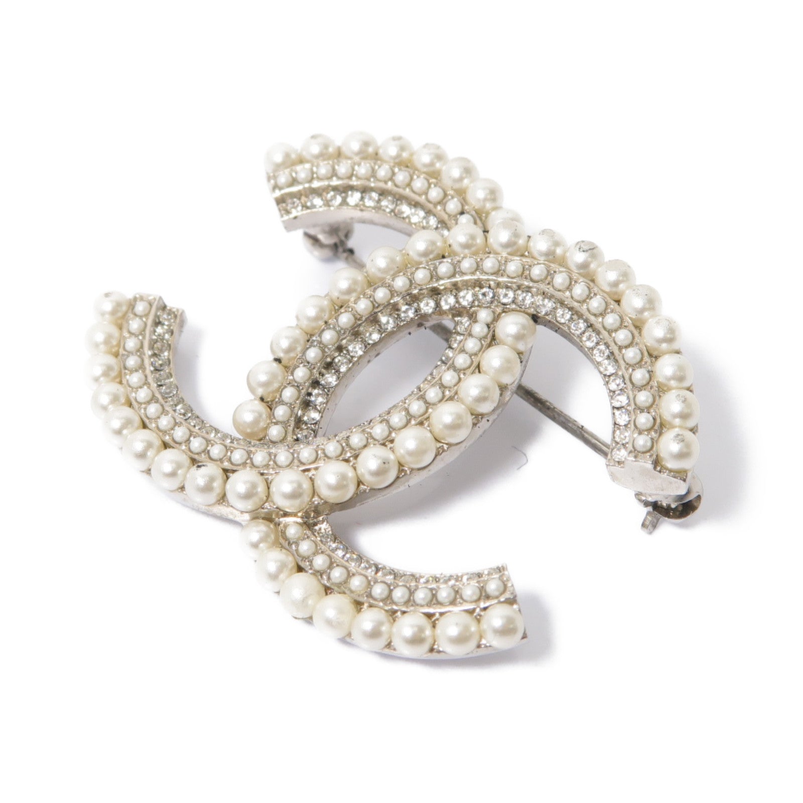 CHANEL PVC/金屬Brooch銀扣胸針白色