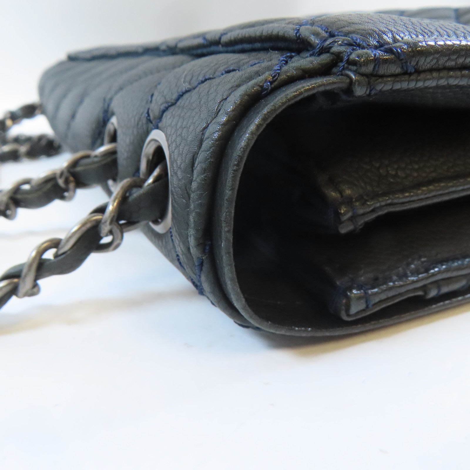 CHANEL 菱格Caviar皮革Chain Shoulder銀扣鏈帶肩背袋深綠色
