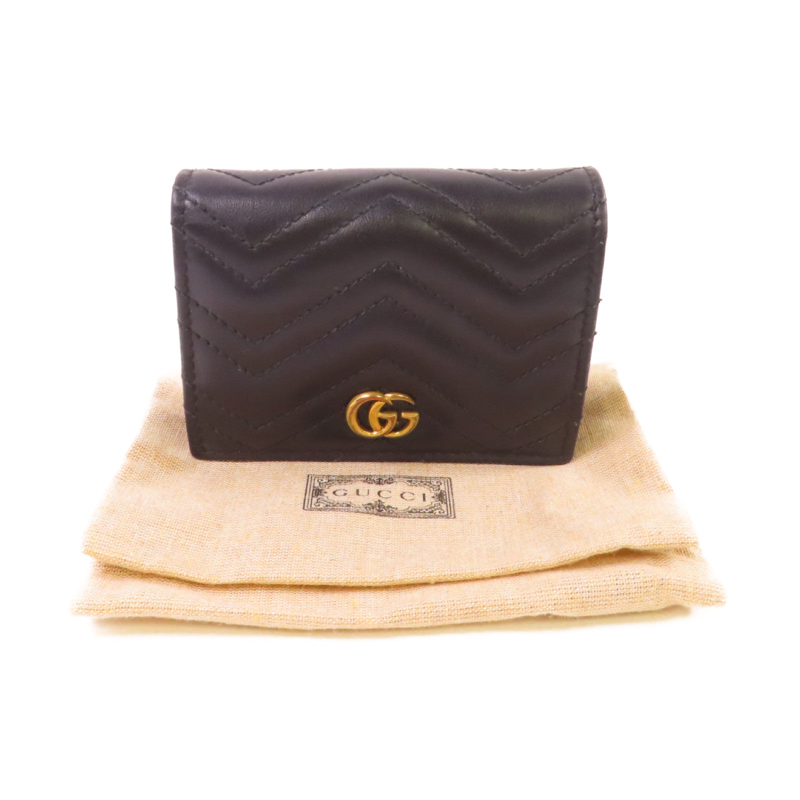GUCCI 牛皮皮革GG Marmont Mini Wallet金扣短錢包黑色