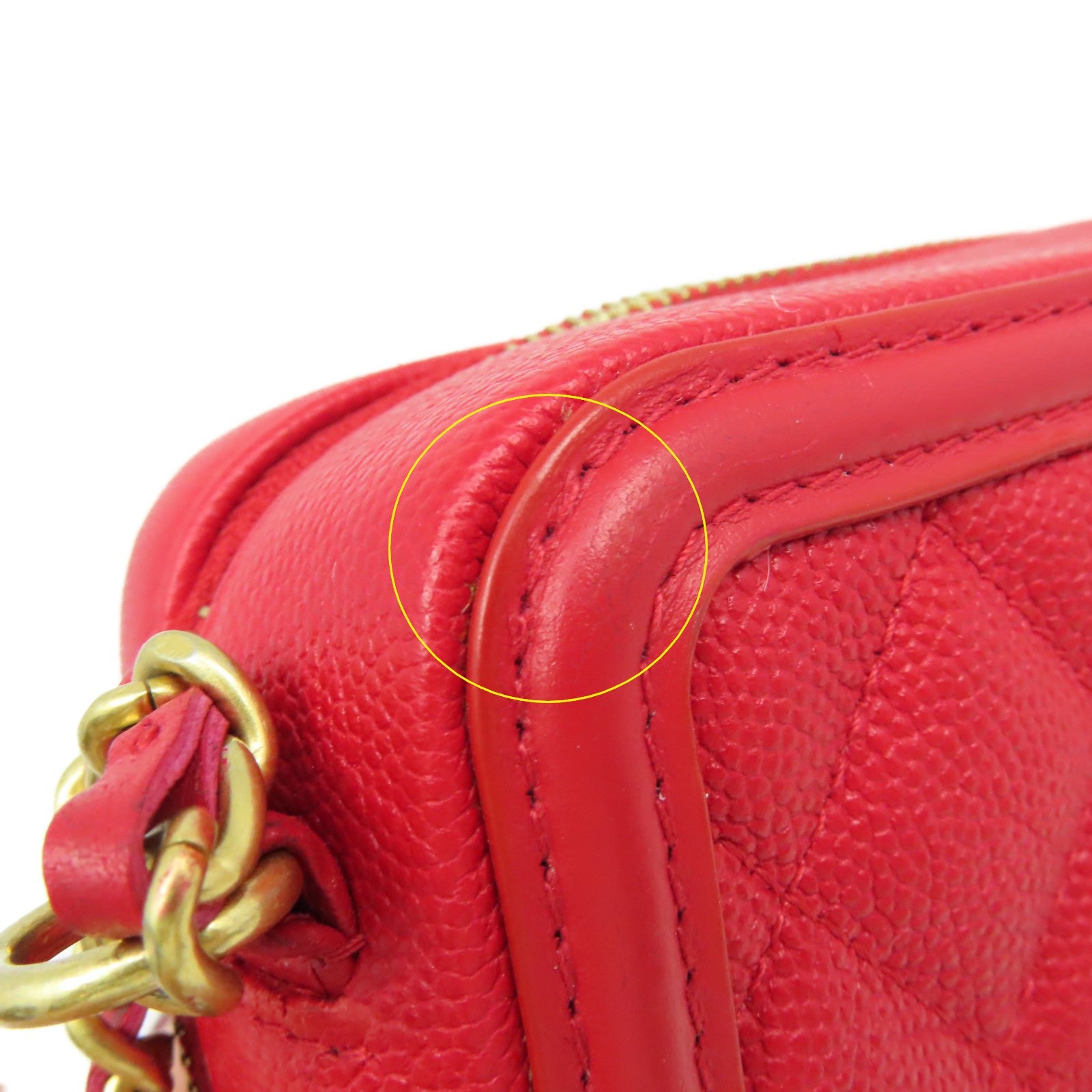 CHANEL 【激減優惠】菱格Caviar皮革Chain Shoulder Bag金扣鏈帶肩背袋紅色
