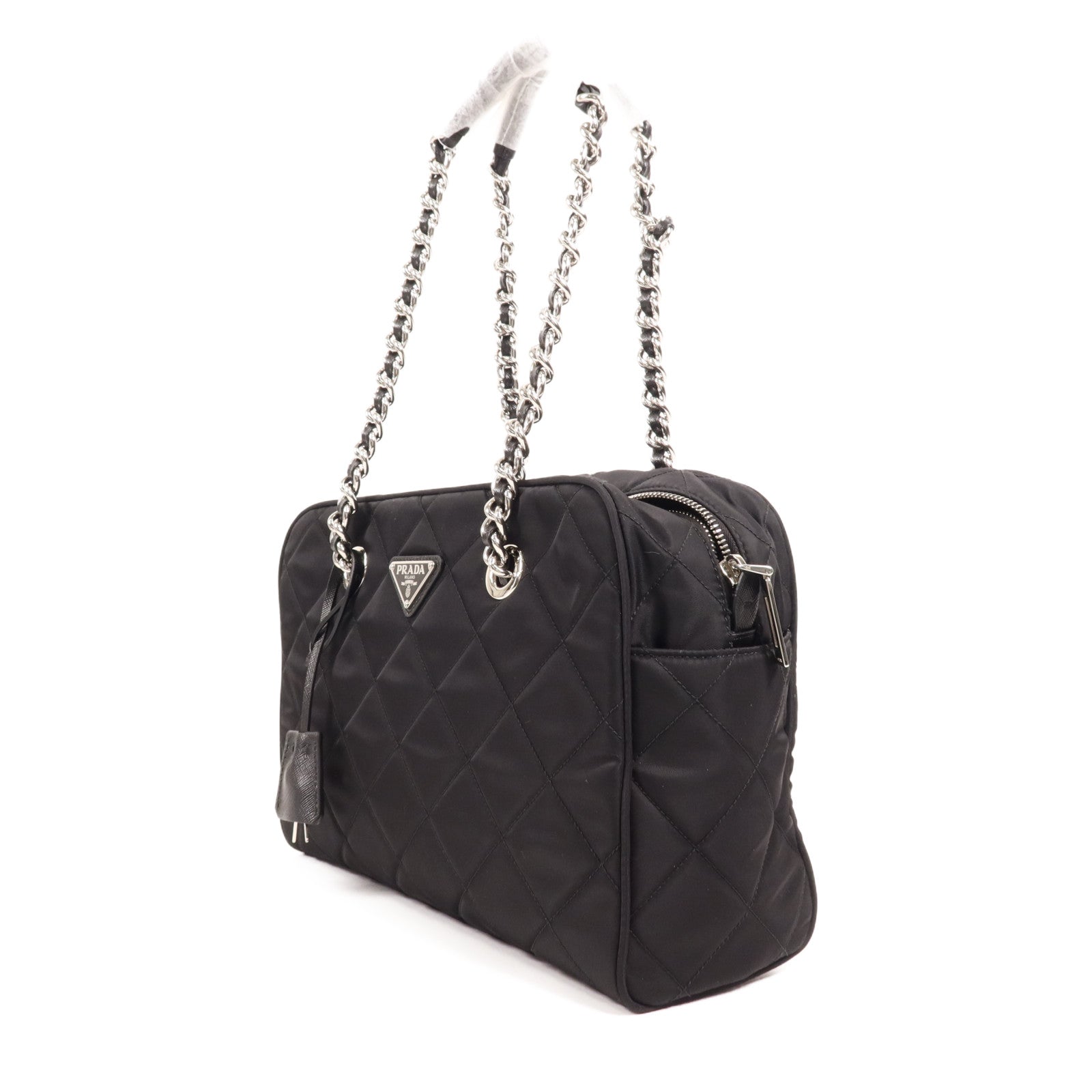 PRADA 尼龍Shoulder Bag銀扣鏈帶肩背袋