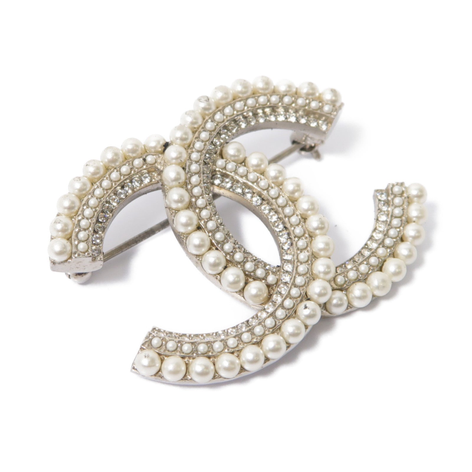 CHANEL PVC/金屬Brooch銀扣胸針白色