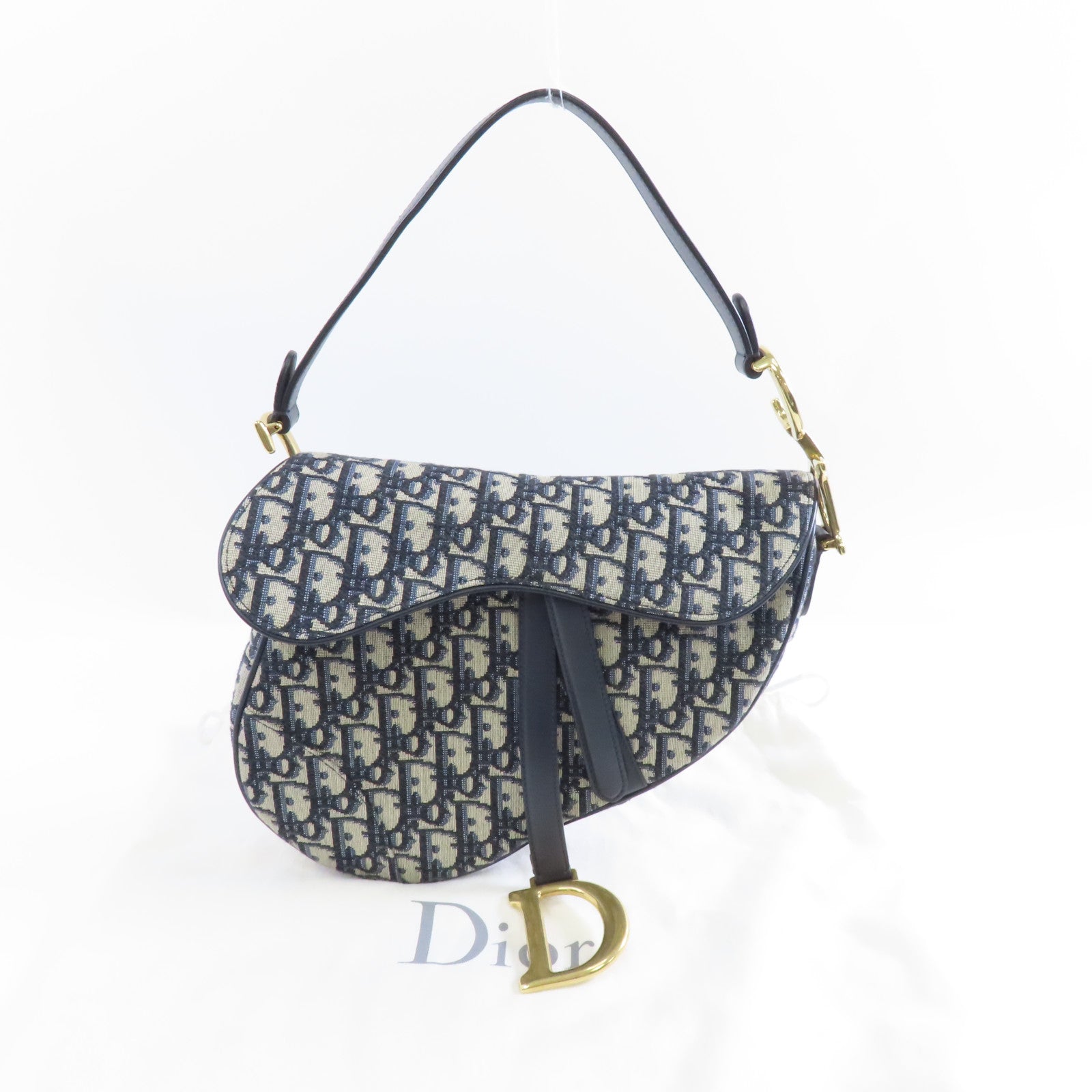Dior 帆布Saddle金扣肩背袋深藍色