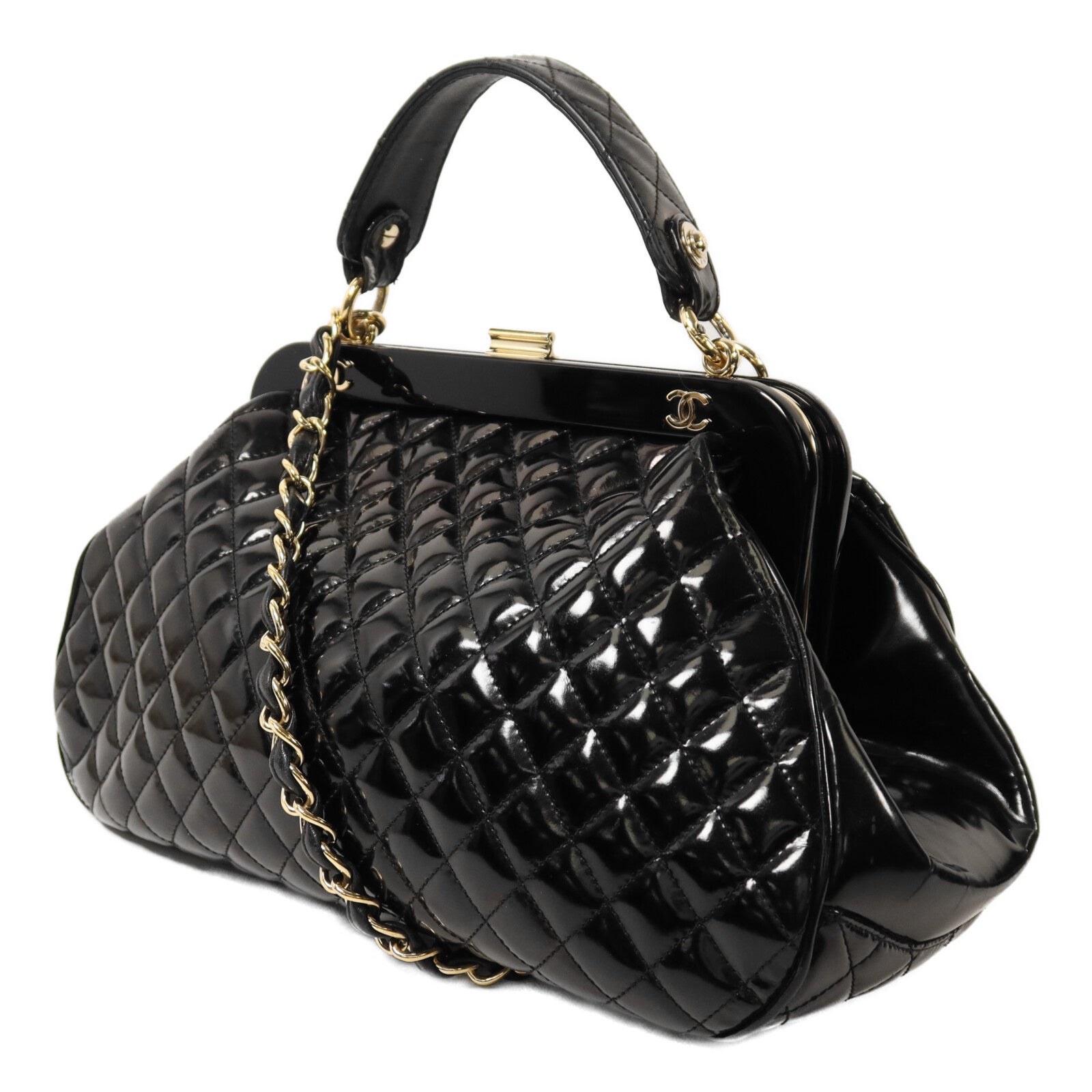 CHANEL 【激減優惠】漆皮皮革2 way Shoulder金扣手挽肩背兩用袋 	 鏈帶