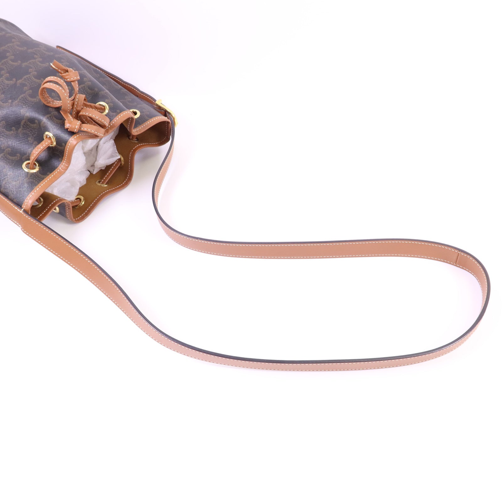 CELINE 塗層帆布Triomphe Drawstring Small Bucket金扣肩背袋