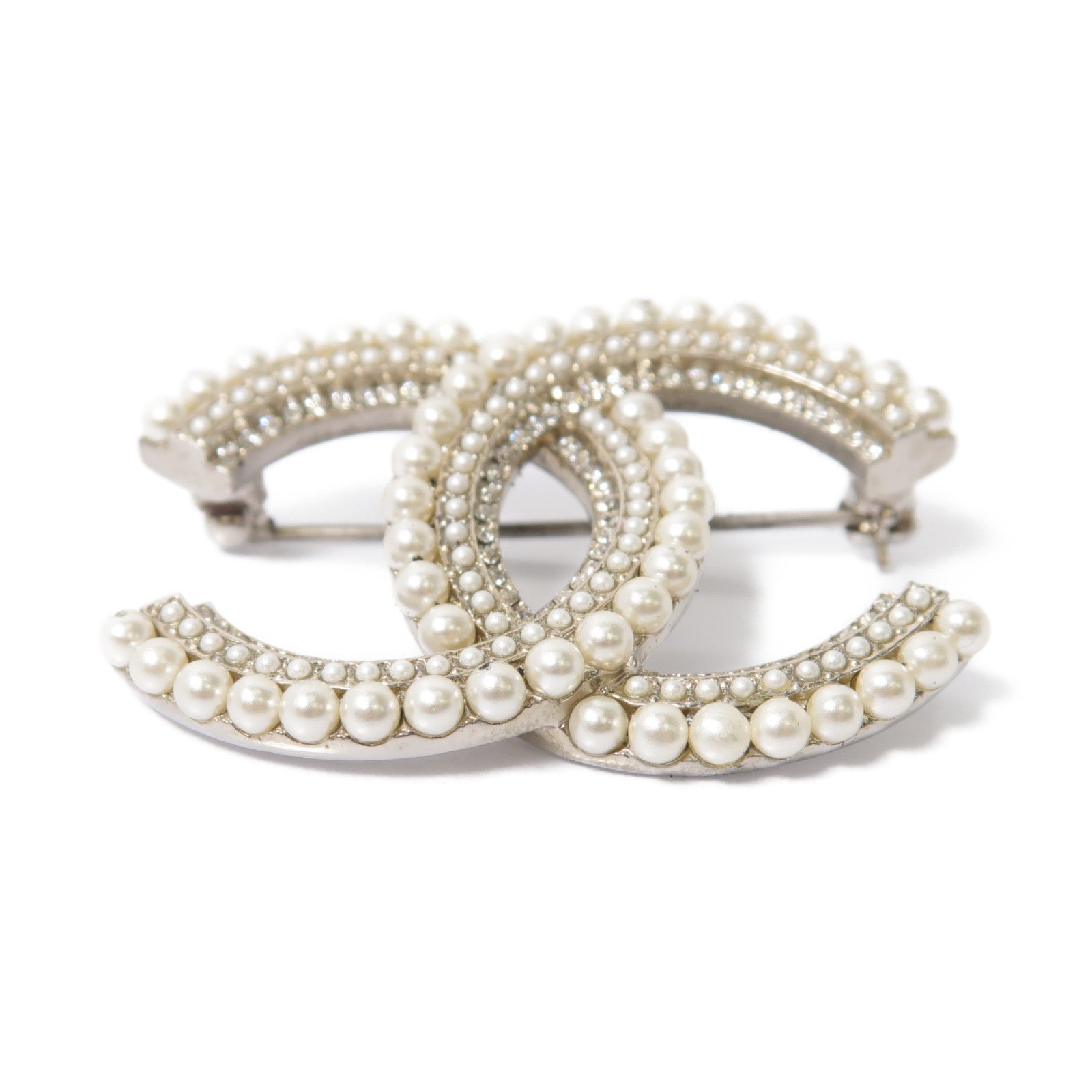 CHANEL PVC/金屬Brooch銀扣胸針白色