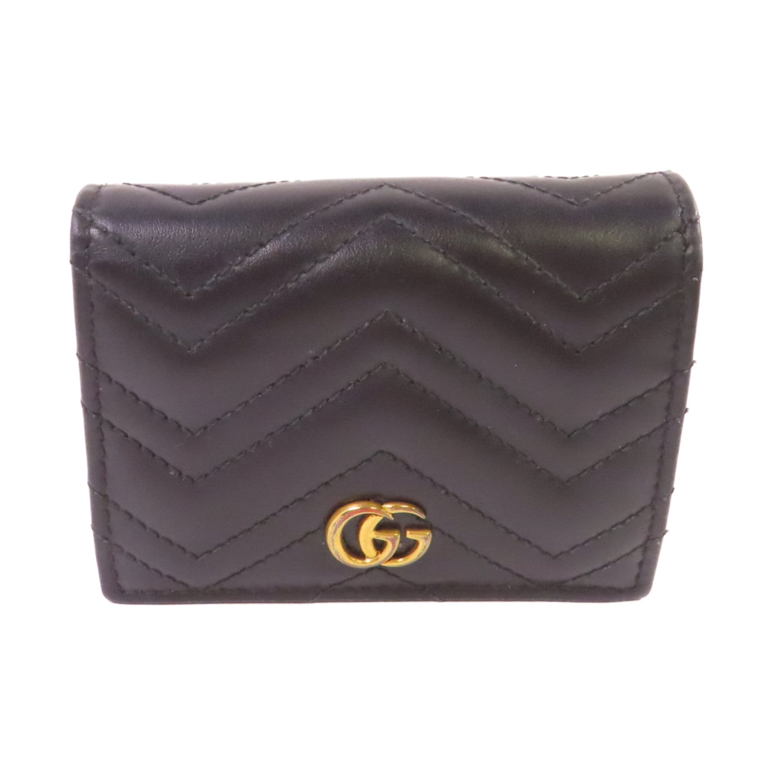 GUCCI 牛皮皮革GG Marmont Mini Wallet金扣短錢包黑色