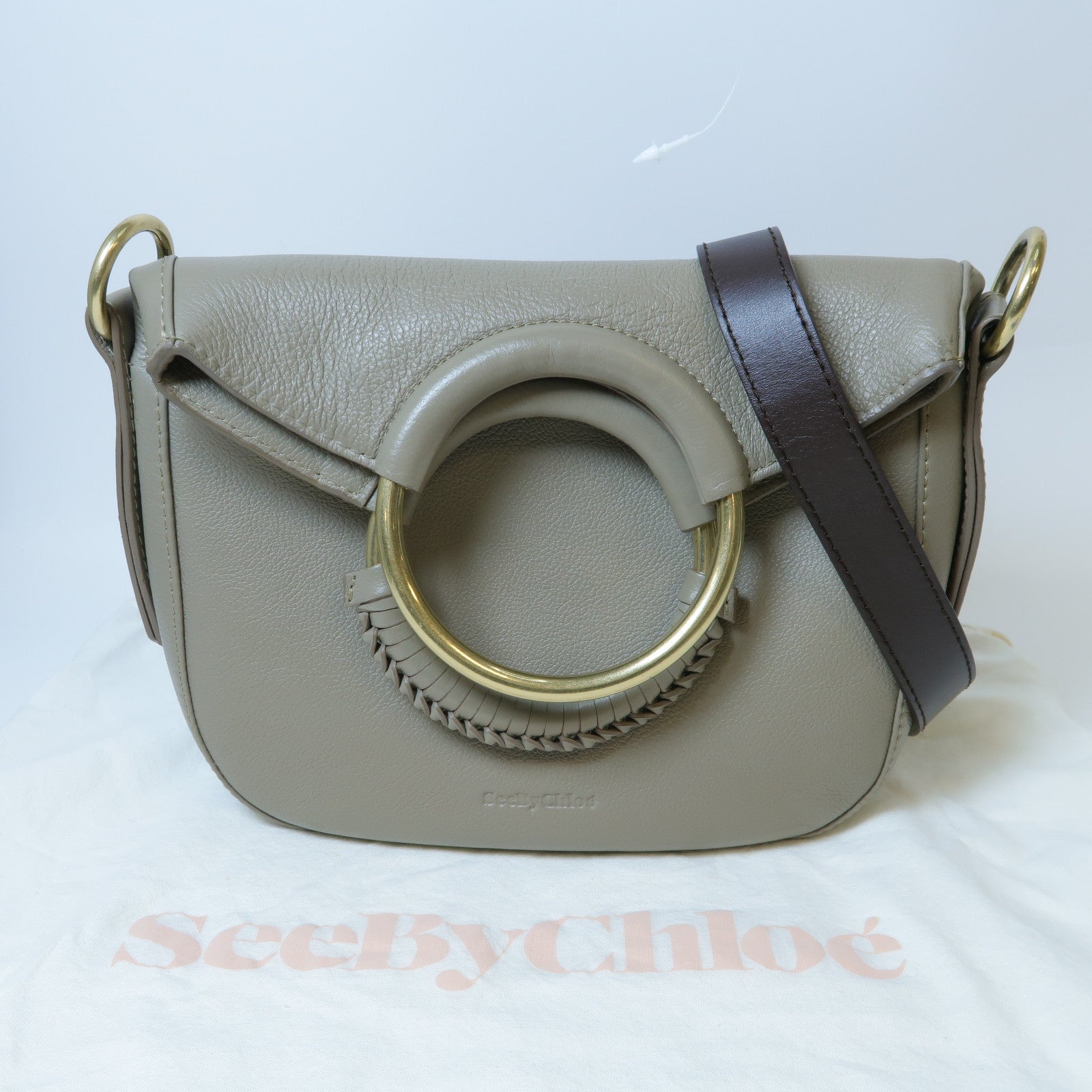 SEE BY CHLOE 【激減優惠】牛皮皮革Shoulder Bag金扣肩背袋灰色