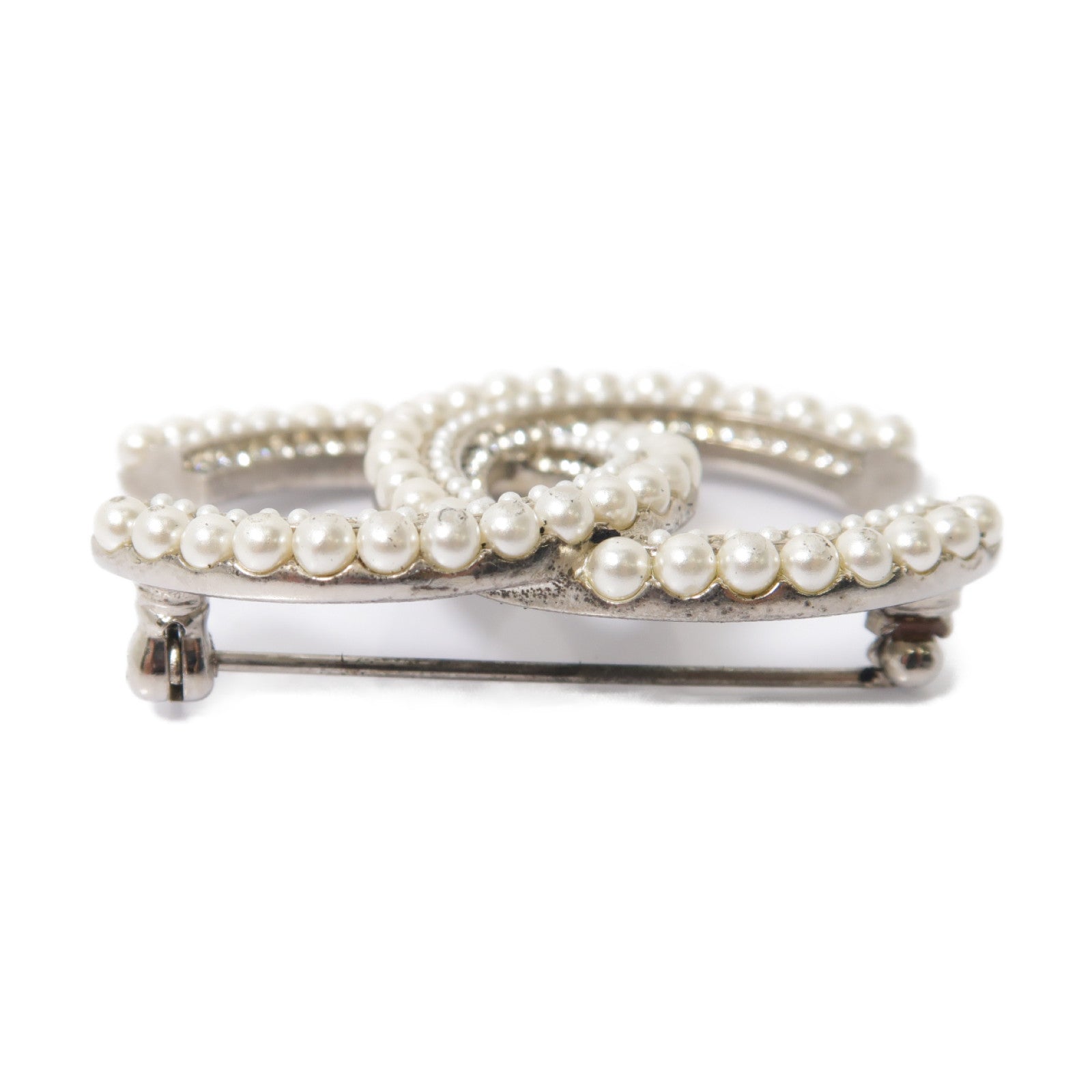 CHANEL PVC/金屬Brooch銀扣胸針白色