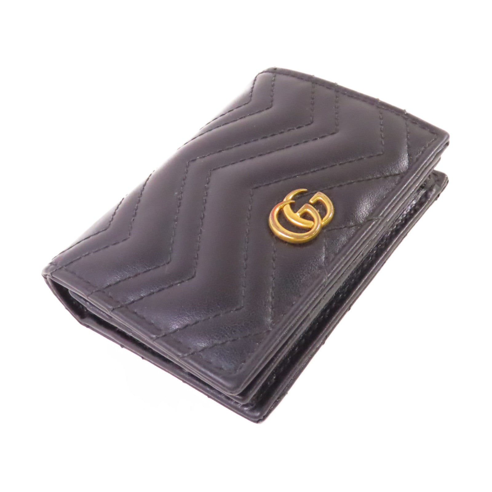 GUCCI 牛皮皮革GG Marmont Mini Wallet金扣短錢包黑色