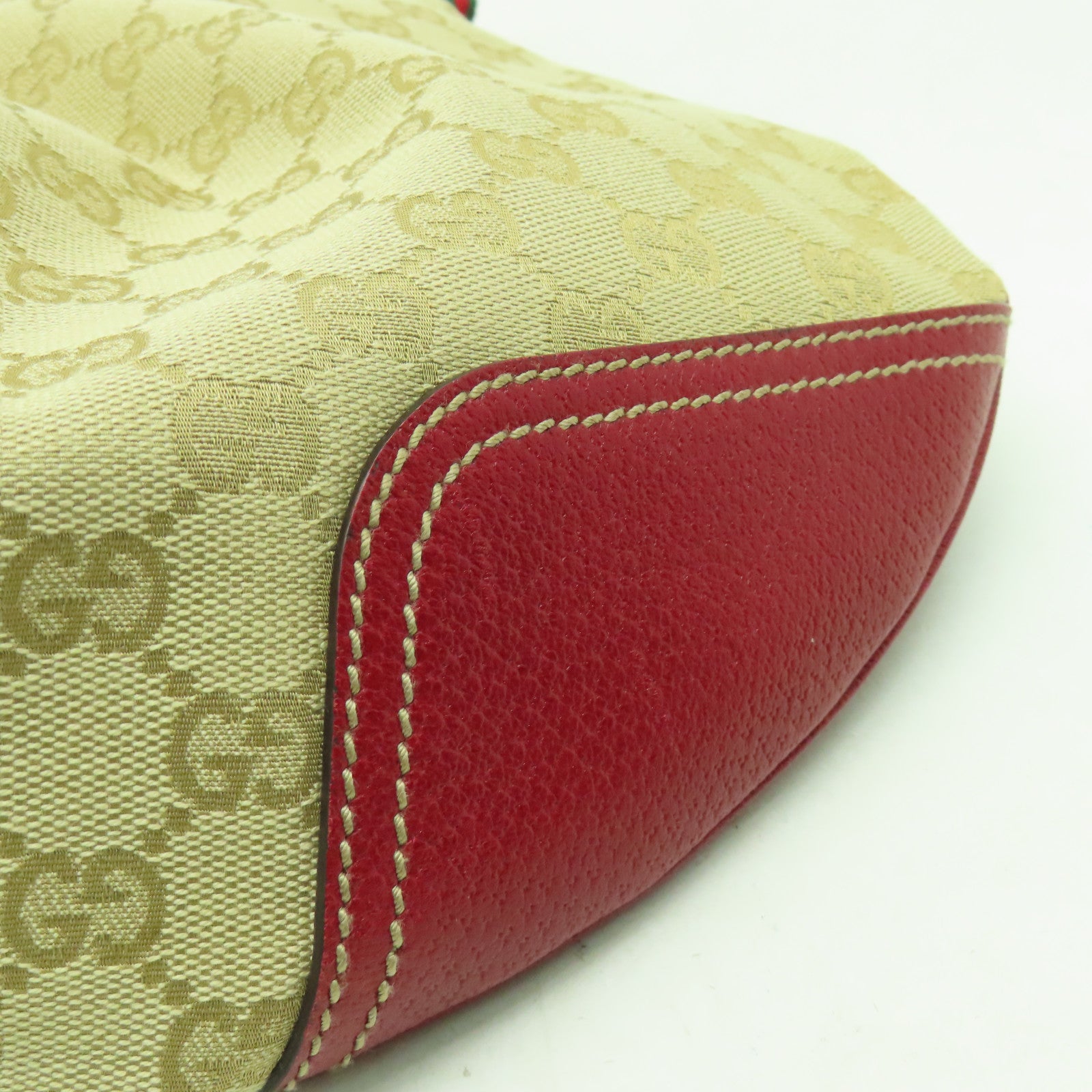 GUCCI 帆布Princy Hobo GG金扣肩背袋米色/紅色