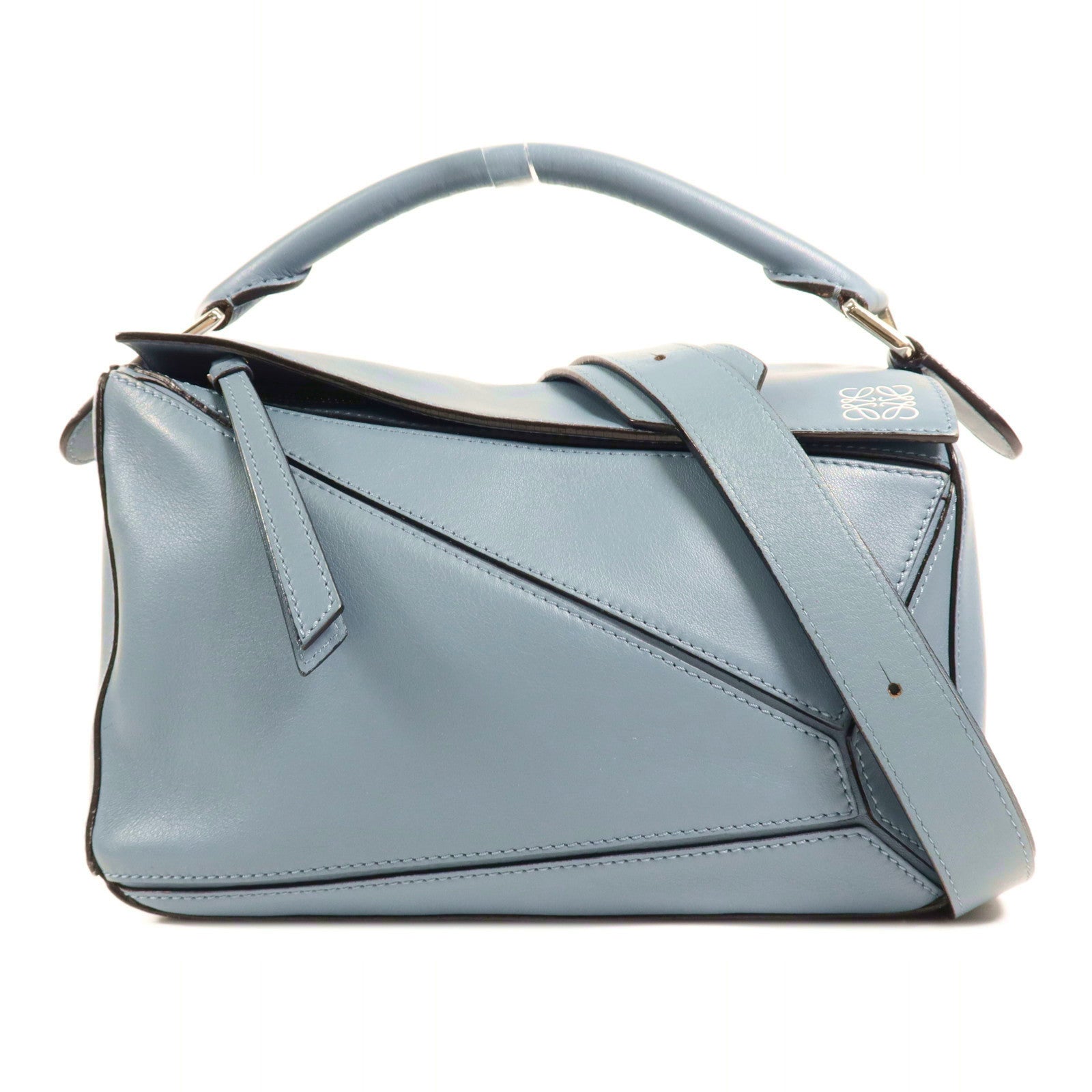 LOEWE 牛皮皮革Puzzle Small銀扣手挽肩背兩用袋