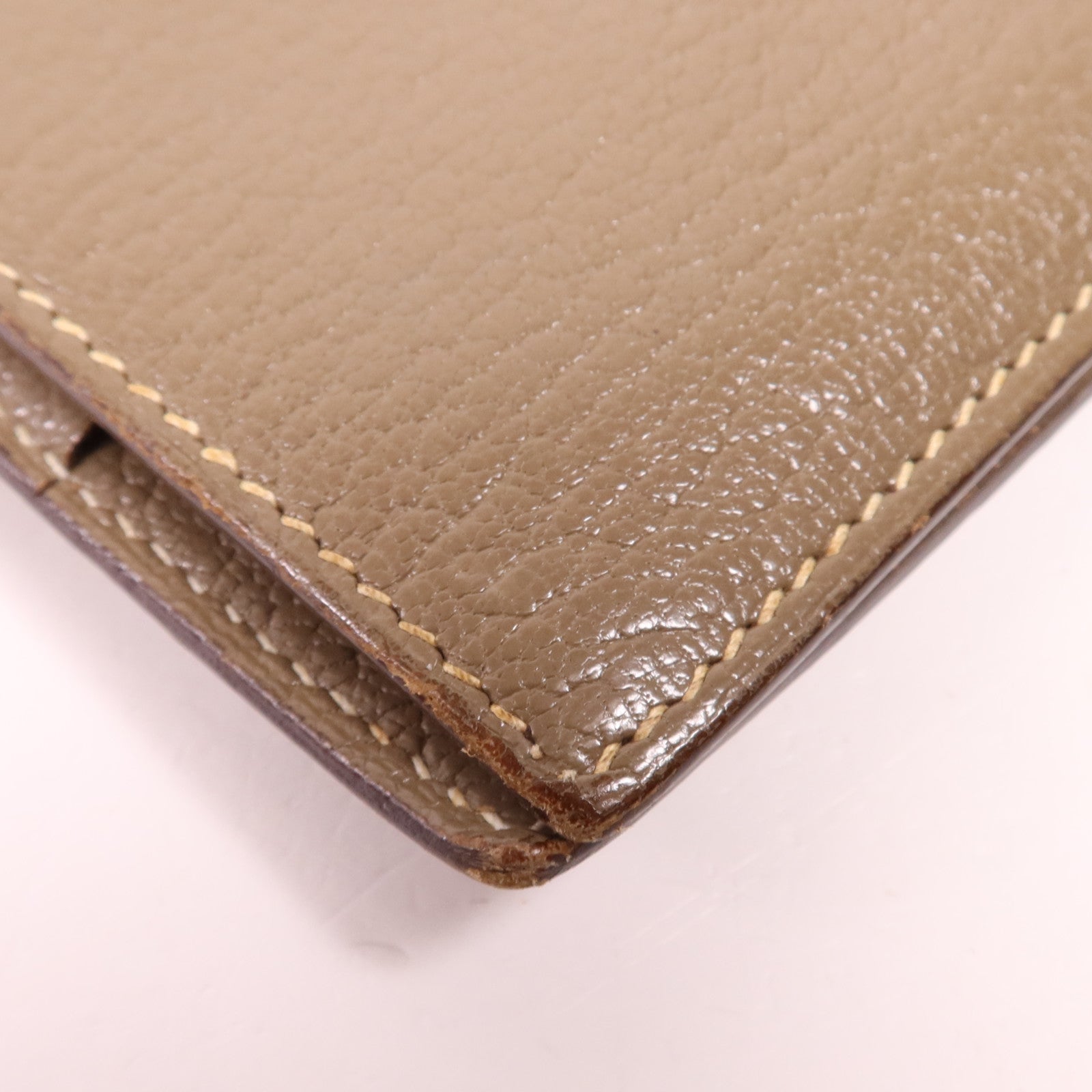 HERMES 【激減優惠】Chevre皮革Bearn Wallet金扣長錢包Etoupe