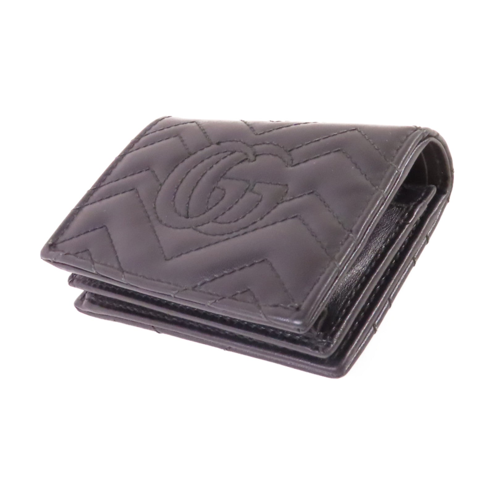 GUCCI 牛皮皮革GG Marmont Mini Wallet金扣短錢包黑色