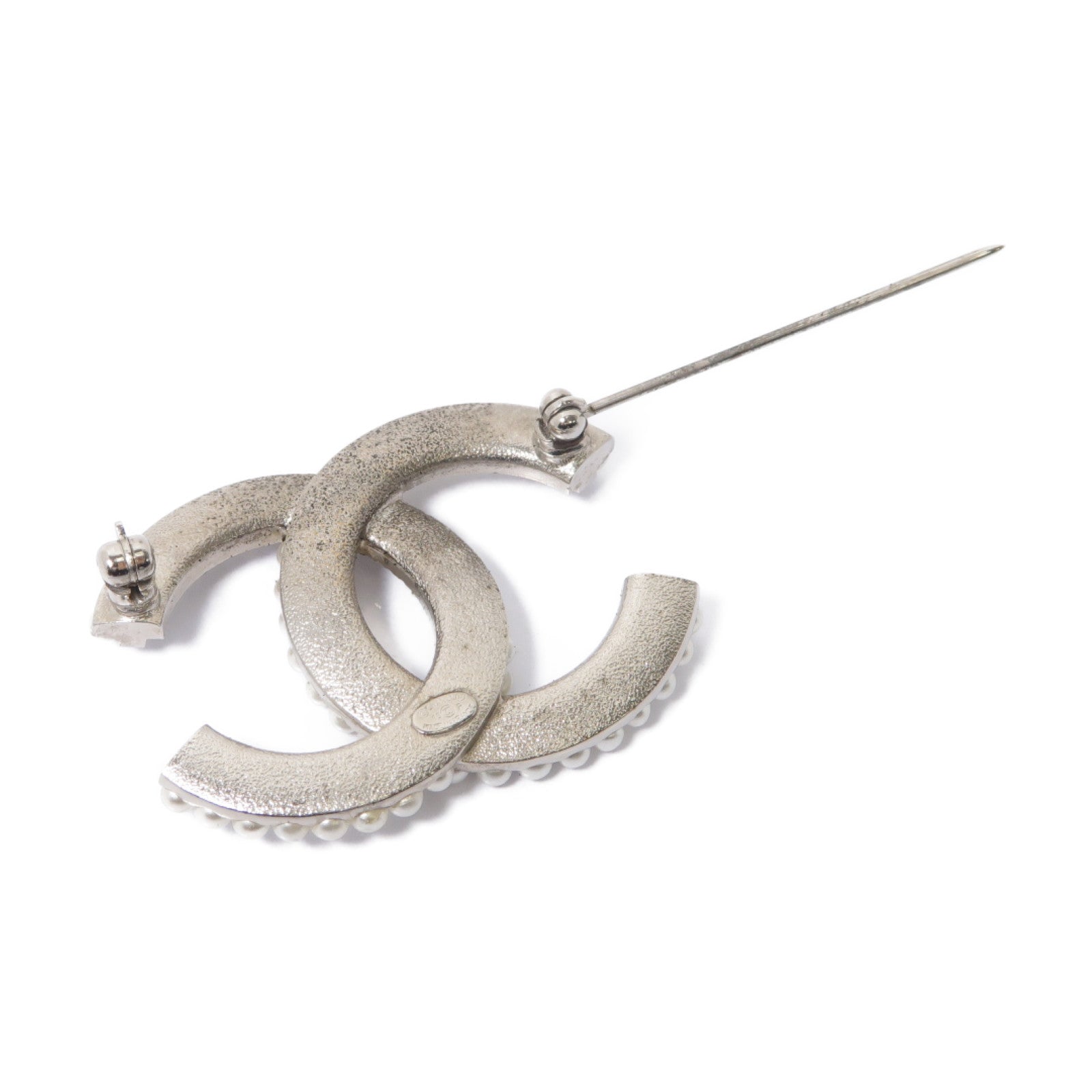 CHANEL PVC/金屬Brooch銀扣胸針白色