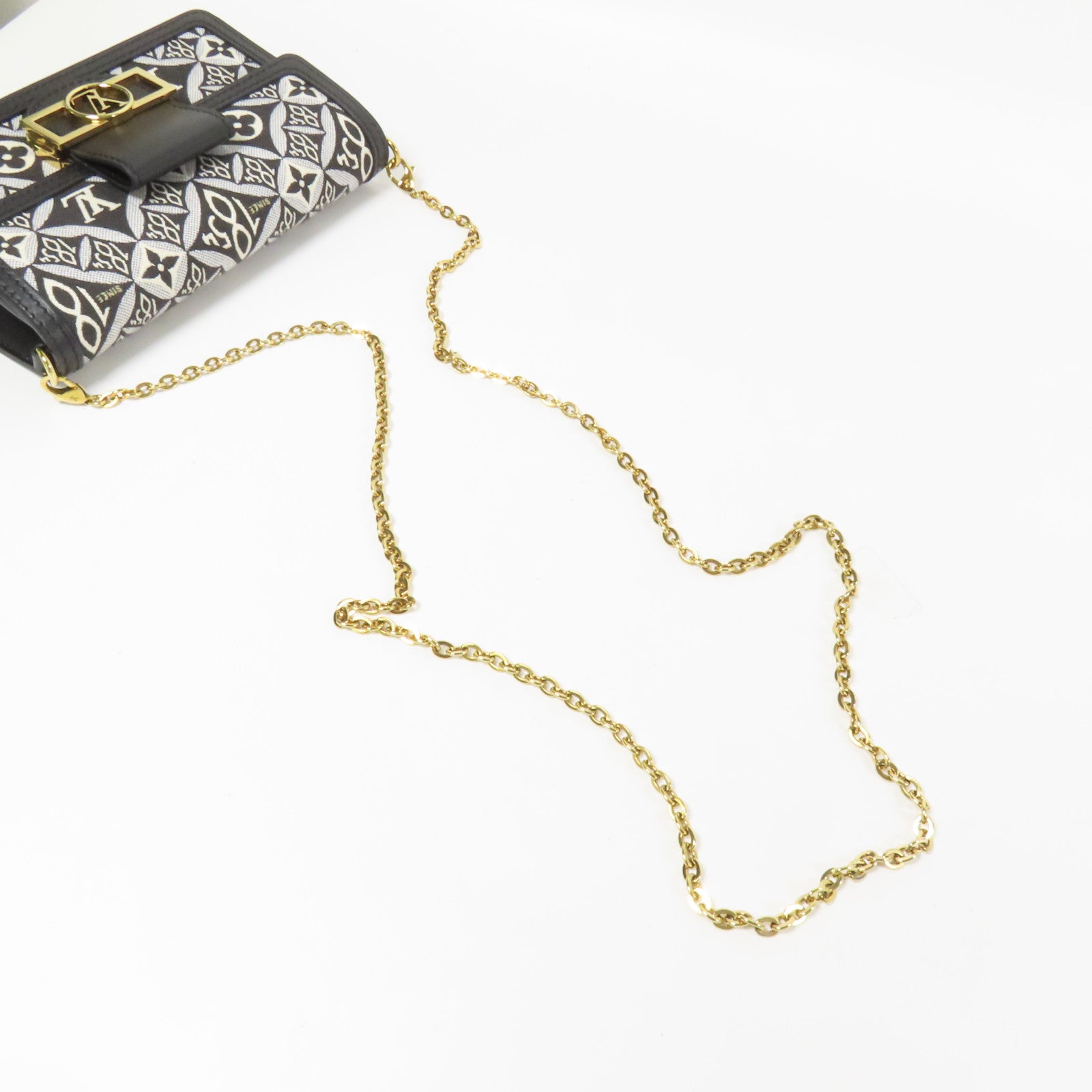 LOUIS VUITTON Monogram Jacquard Since 1854 Dauphine Chain Wallet金扣鏈帶肩背袋