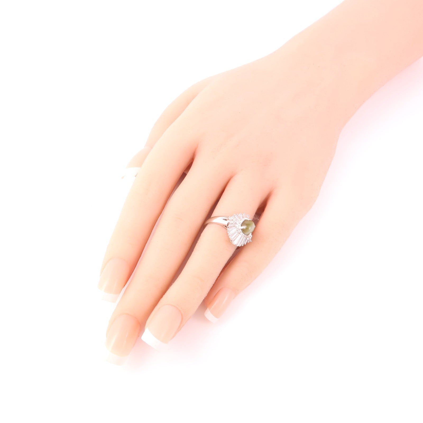 JEWELRY 【激減優惠】PT900鉑金Cat's Eye/Diamond Ring貓眼石/鑽石戒指US#5.25