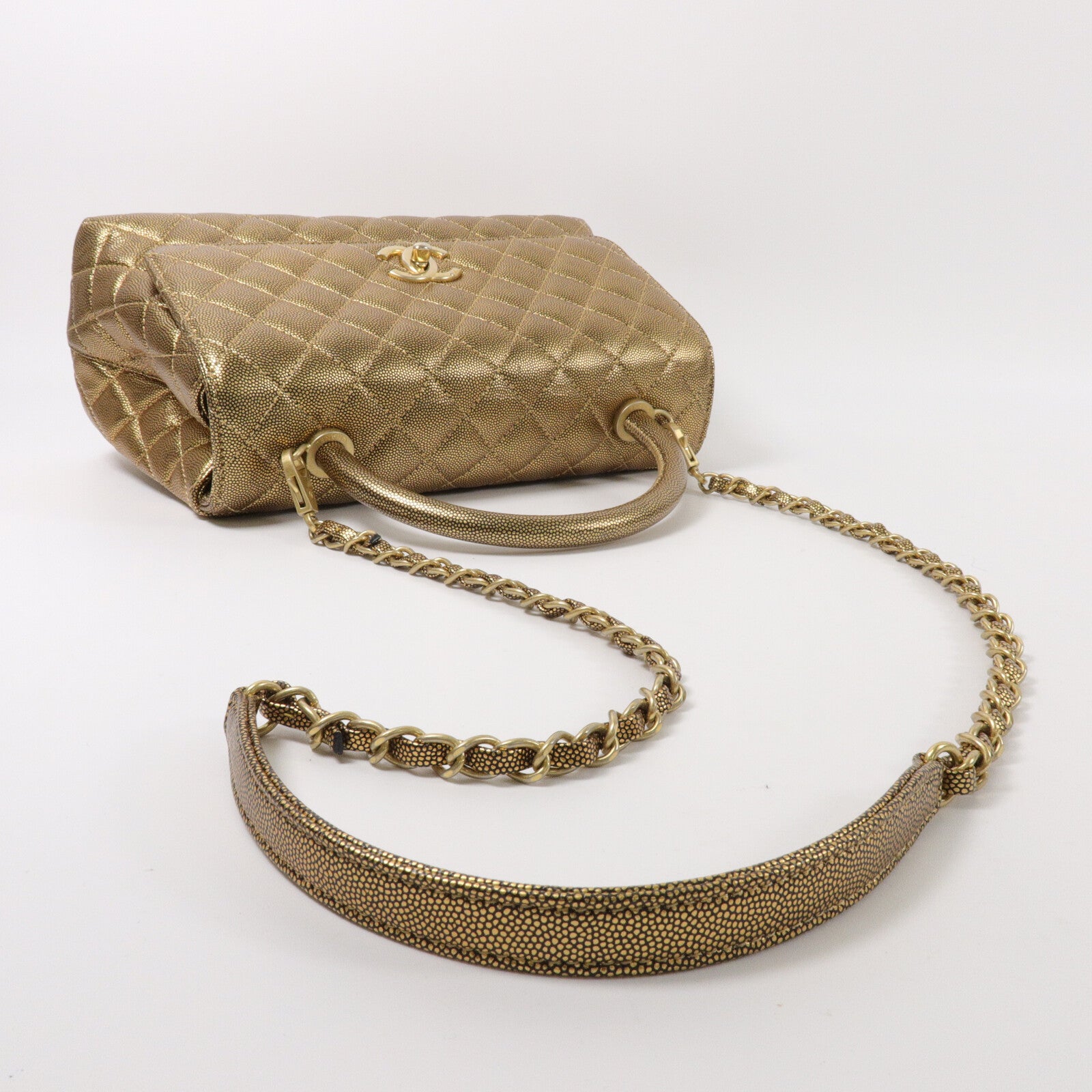 CHANEL 牛皮皮革Coco Handle Medium鏈帶手挽肩背兩用袋
