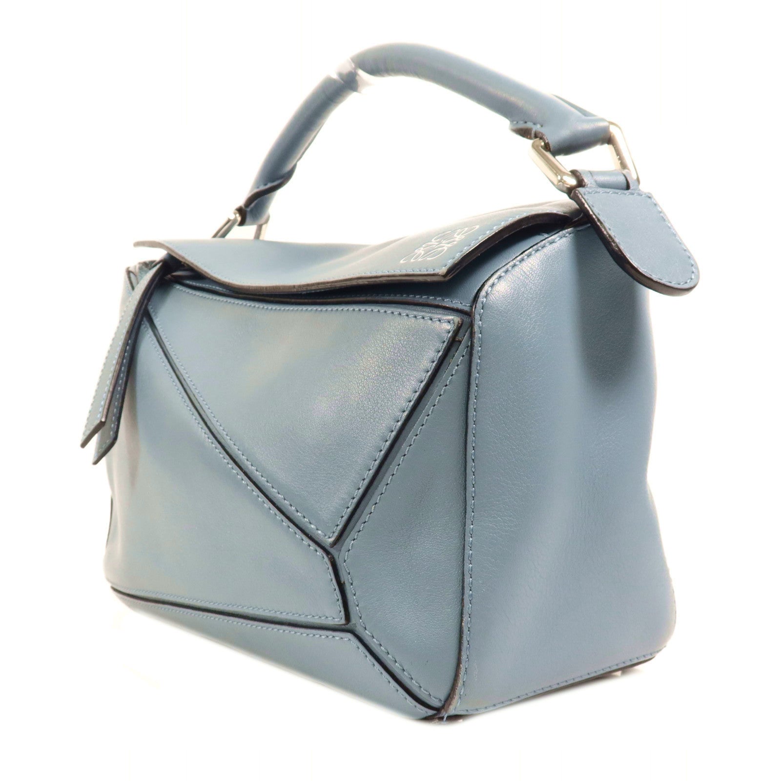 LOEWE 牛皮皮革Puzzle Small銀扣手挽肩背兩用袋