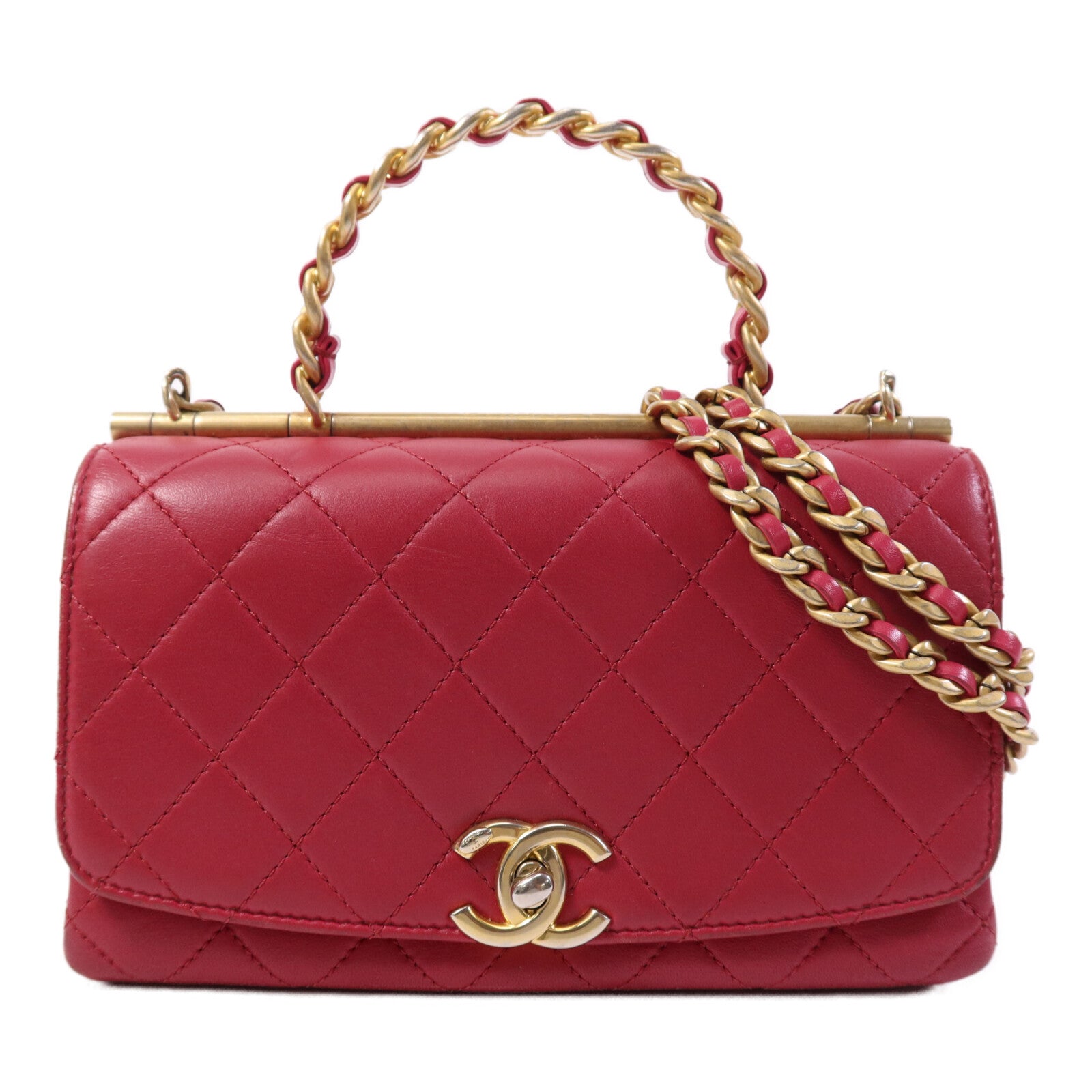 CHANEL 【激減優惠】牛皮皮革Chain Shoulder Bag金扣鏈帶手挽肩背兩用袋