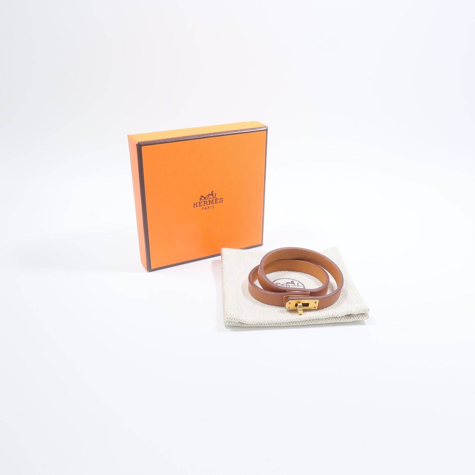 HERMES Swift皮革Kelly Double Tour Bracelet手帶Gold